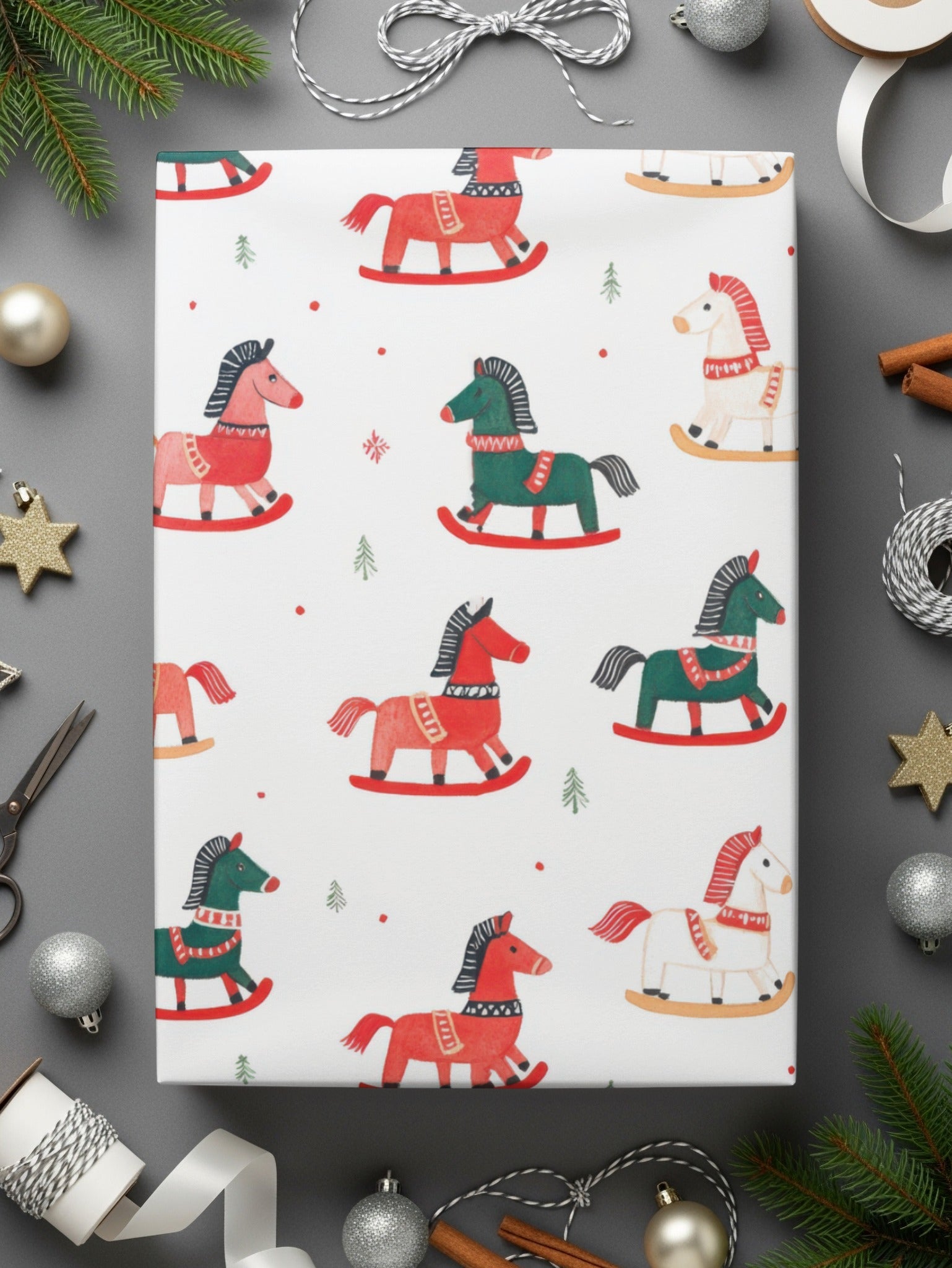 Festive Rocking Horse Christmas Pattern Lovely Holidays Digital - Moore and Mountain