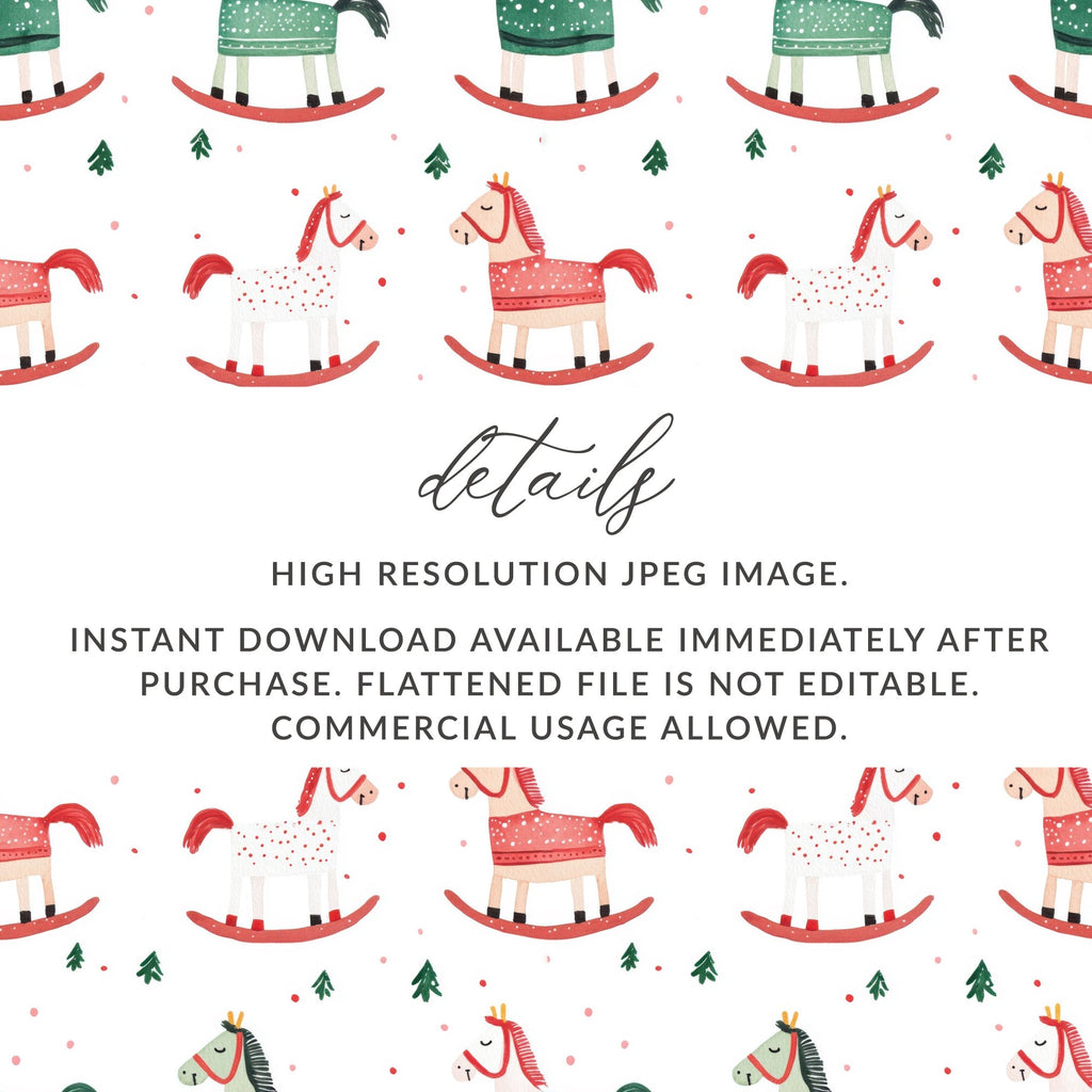 Festive Rocking Horse and Christmas Trees Pattern Digital - Moore and Mountain