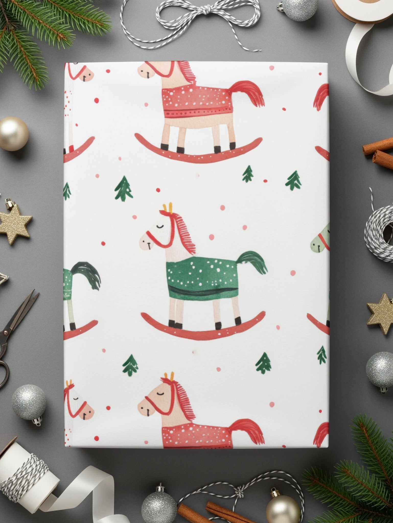 Festive Rocking Horse and Christmas Trees Pattern Digital - Moore and Mountain
