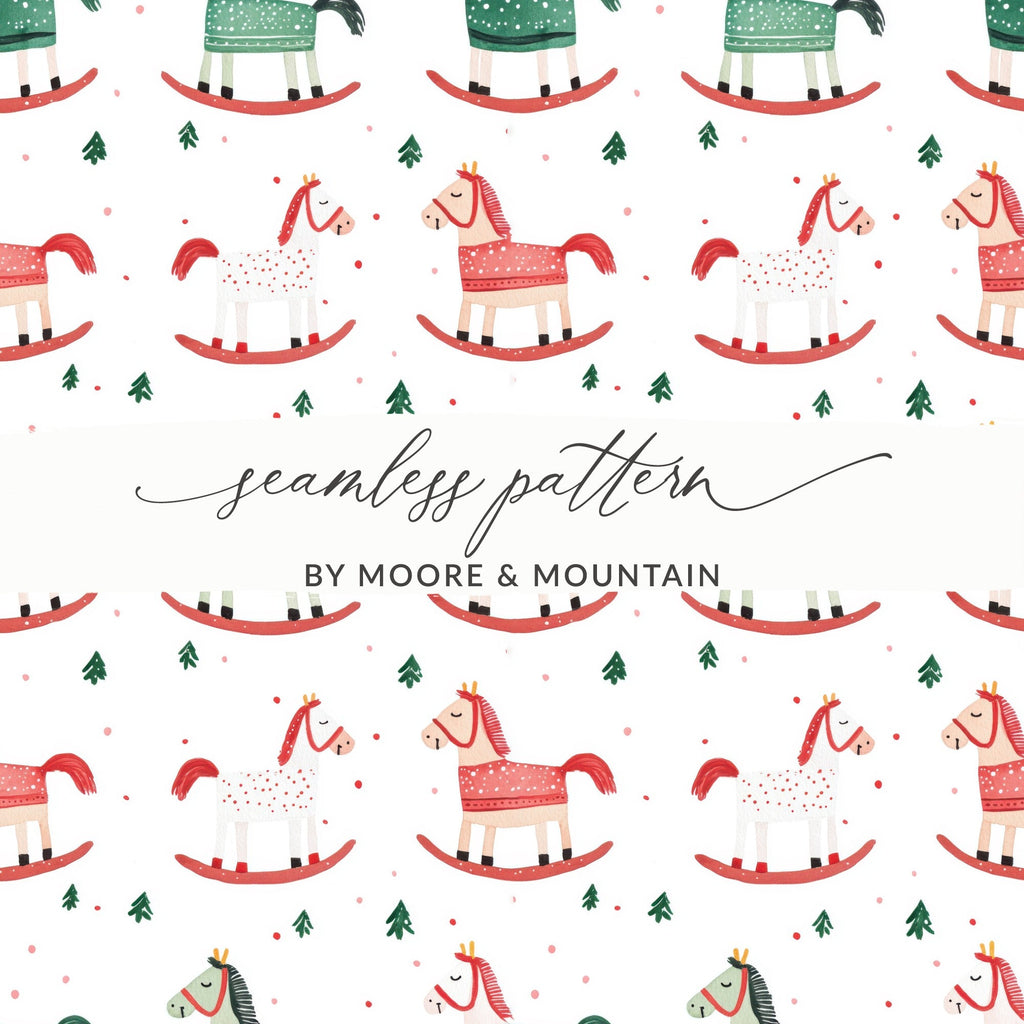 Festive Rocking Horse and Christmas Trees Pattern Digital - Moore and Mountain