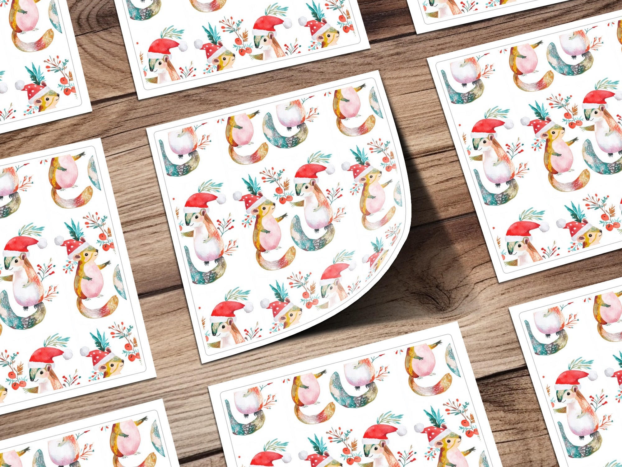 Festive Squirrels In Santa Hats Repeat Pattern Digital - Moore and Mountain