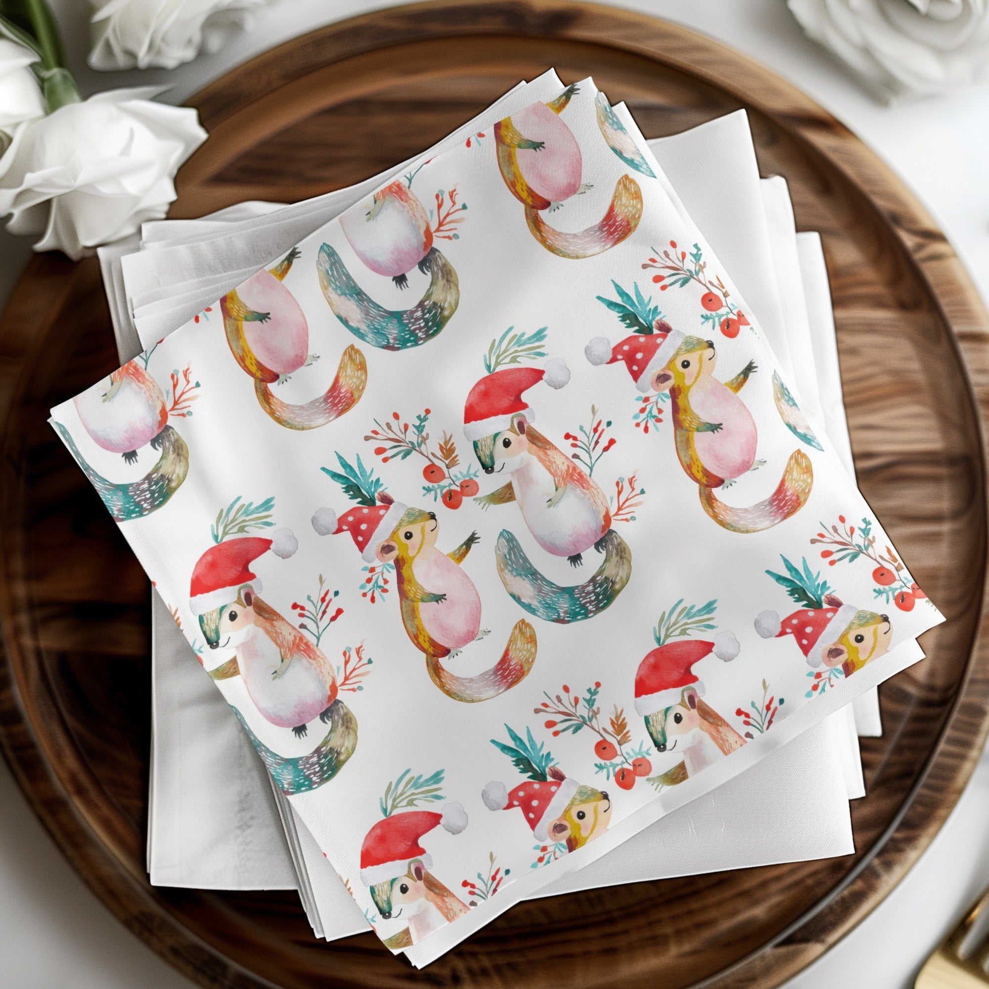 Festive Squirrels In Santa Hats Repeat Pattern Digital - Moore and Mountain