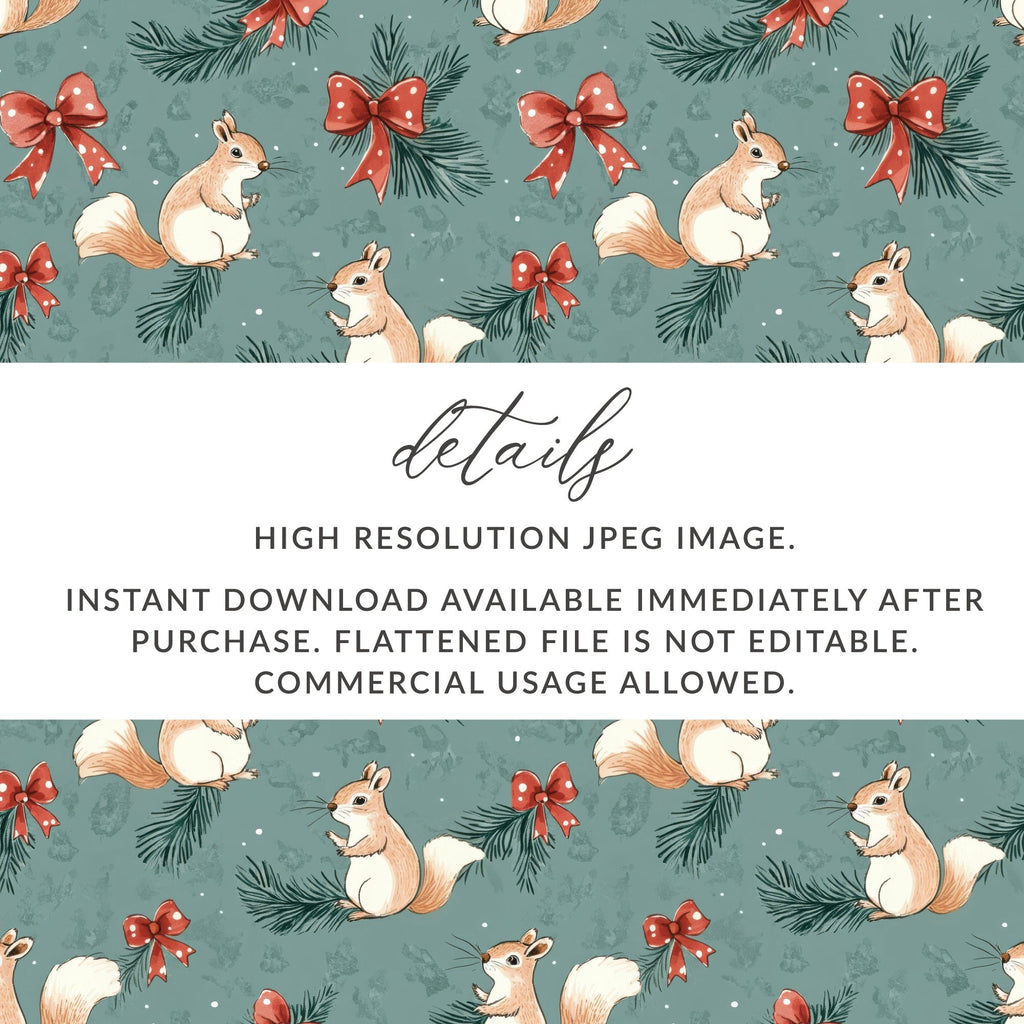 Festive Squirrels On Pine Branches Christmas Pattern Digital - Moore and Mountain
