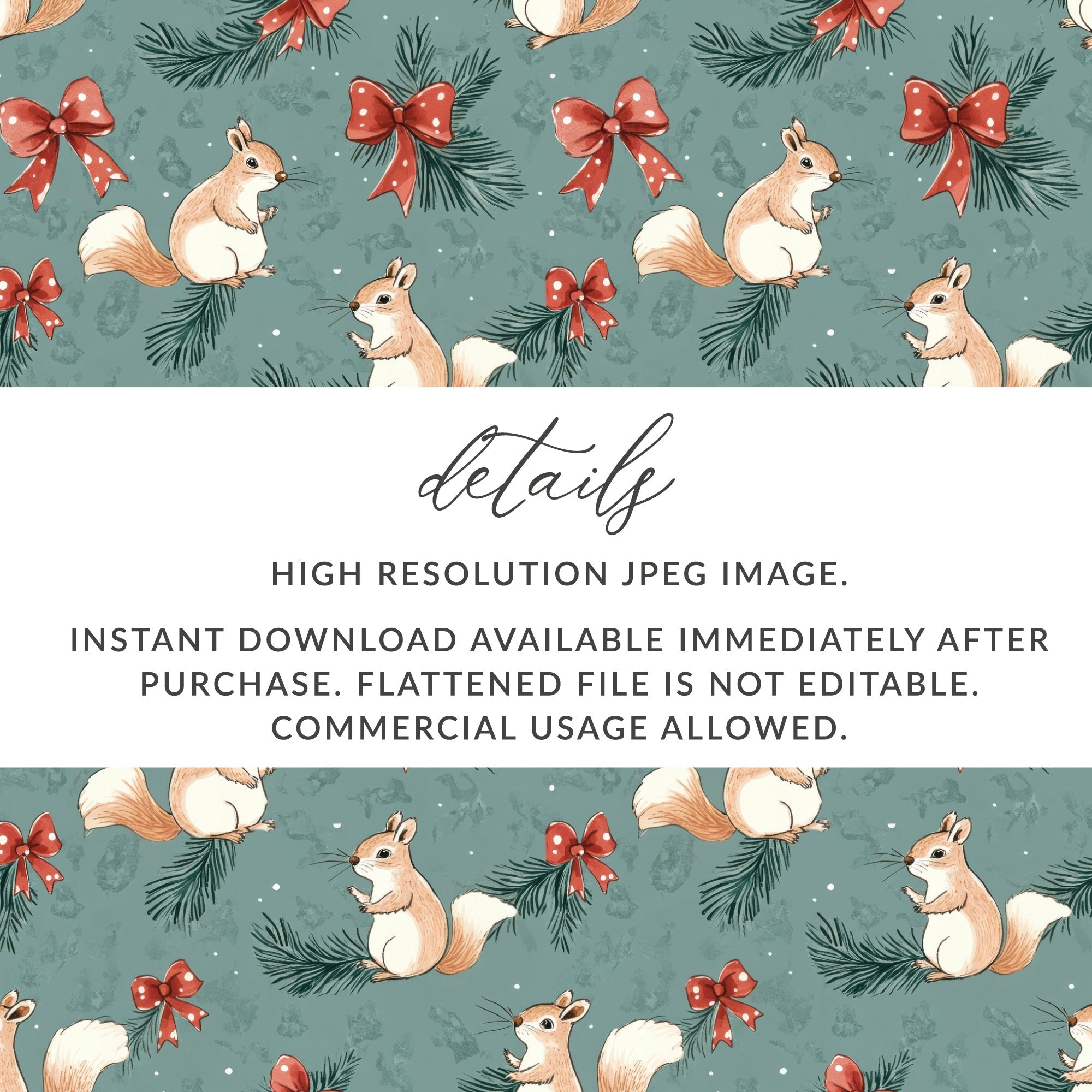 Festive Squirrels On Pine Branches Christmas Pattern Digital - Moore and Mountain