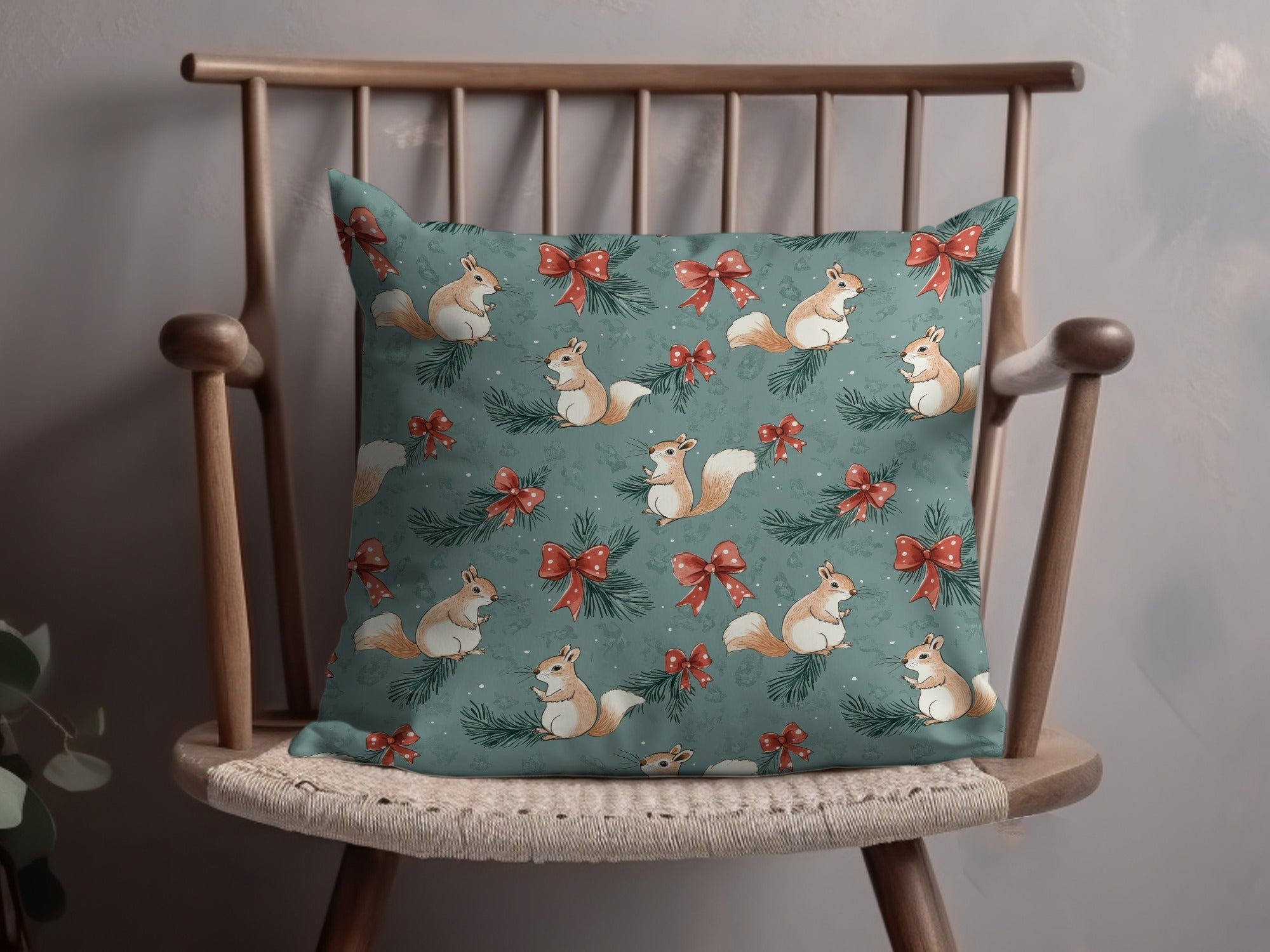Festive Squirrels On Pine Branches Christmas Pattern Digital - Moore and Mountain