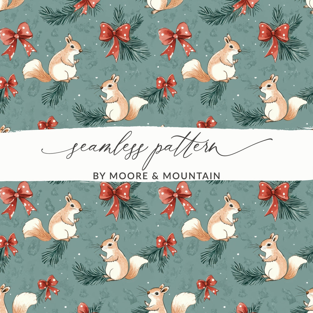 Festive Squirrels On Pine Branches Christmas Pattern Digital - Moore and Mountain