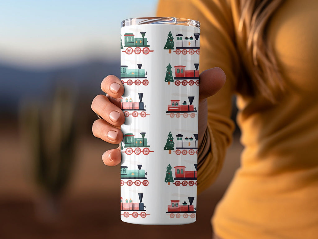 Festive Trains Christmas Seamless Pattern Xmas Trees Seamless Holiday Pattern Digital - Moore and Mountain