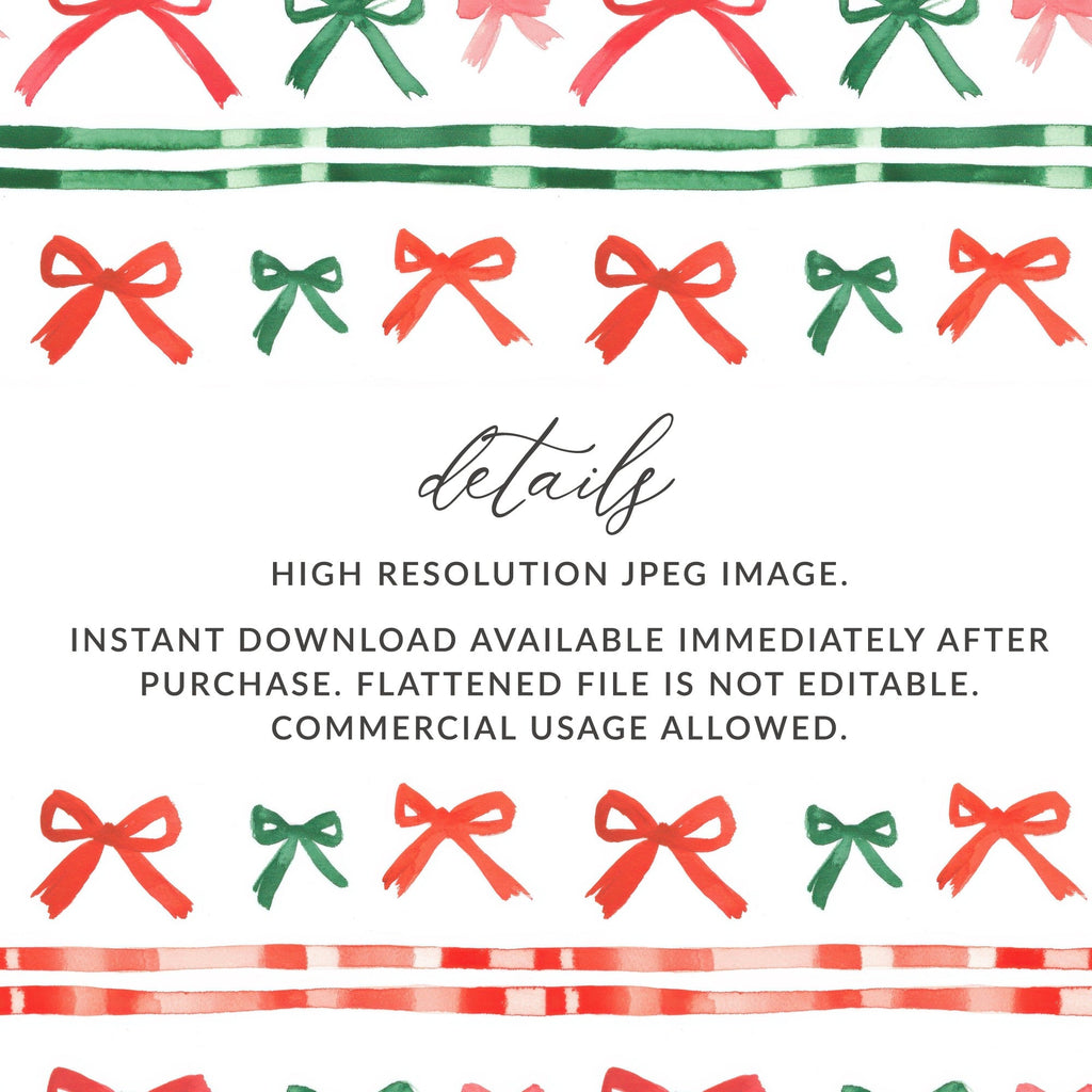 Festive Watercolor Bows and Stripes Pattern Digital - Moore and Mountain