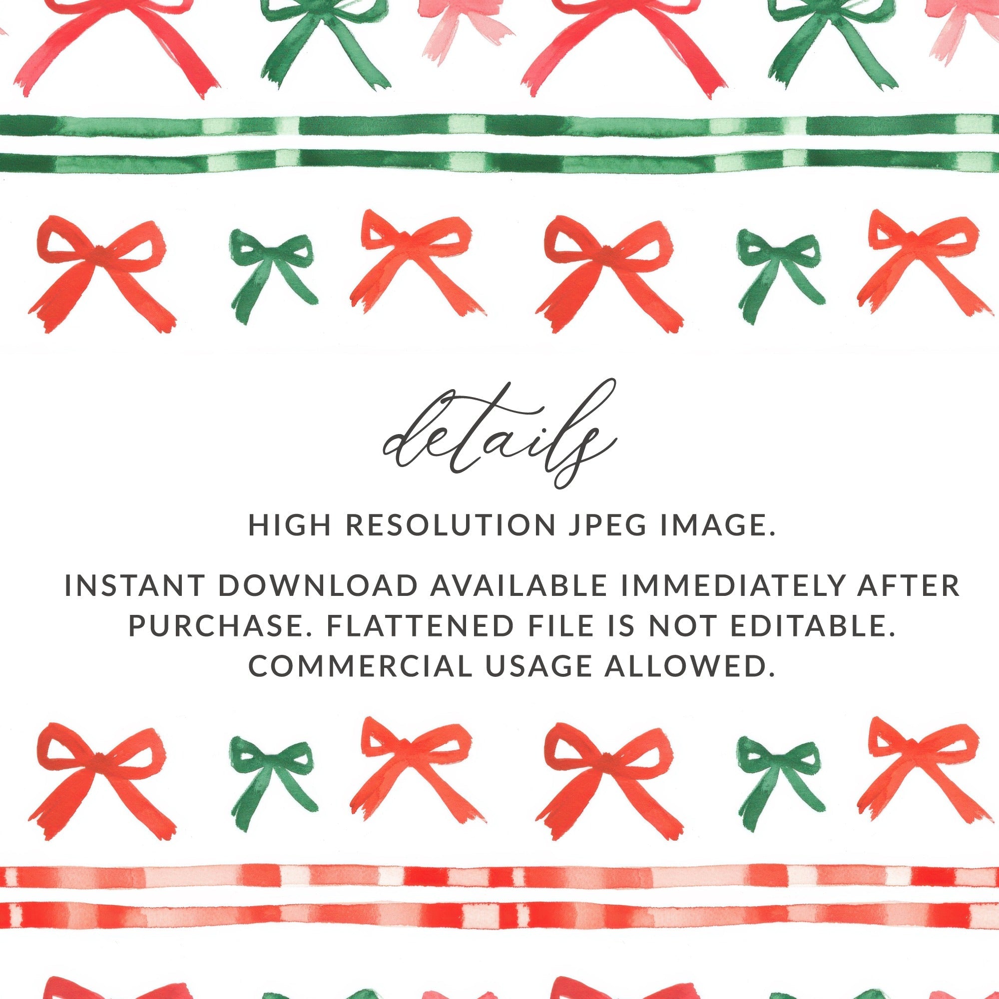 Festive Watercolor Bows and Stripes Pattern Digital - Moore and Mountain