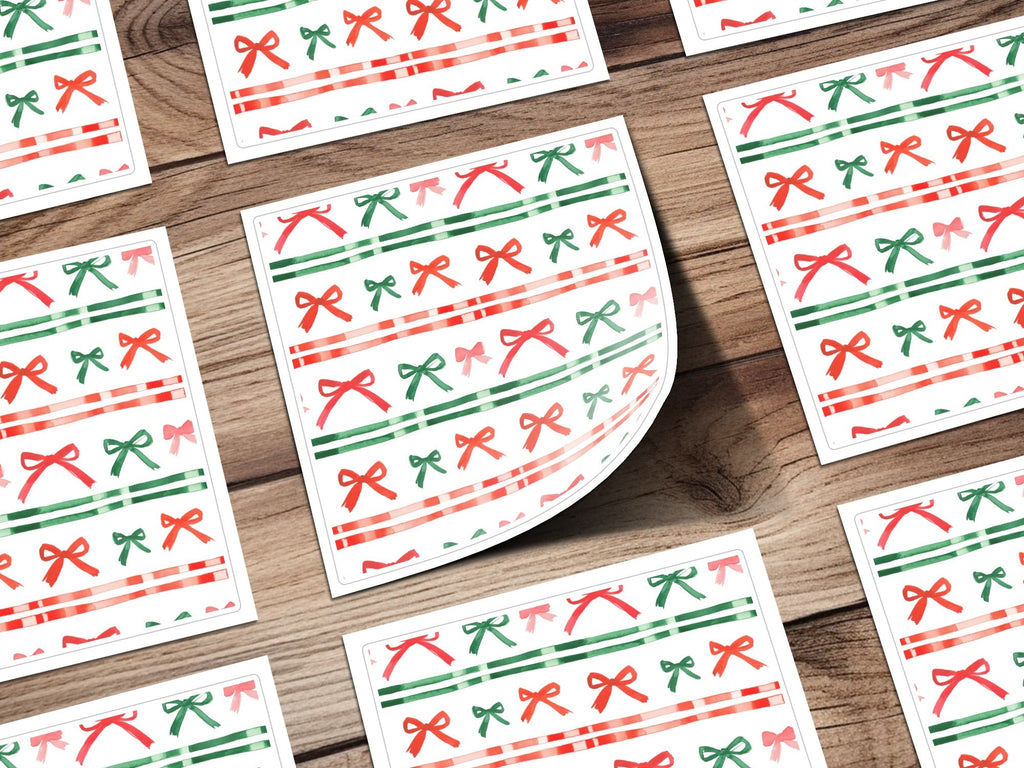 Festive Watercolor Bows and Stripes Pattern Digital - Moore and Mountain