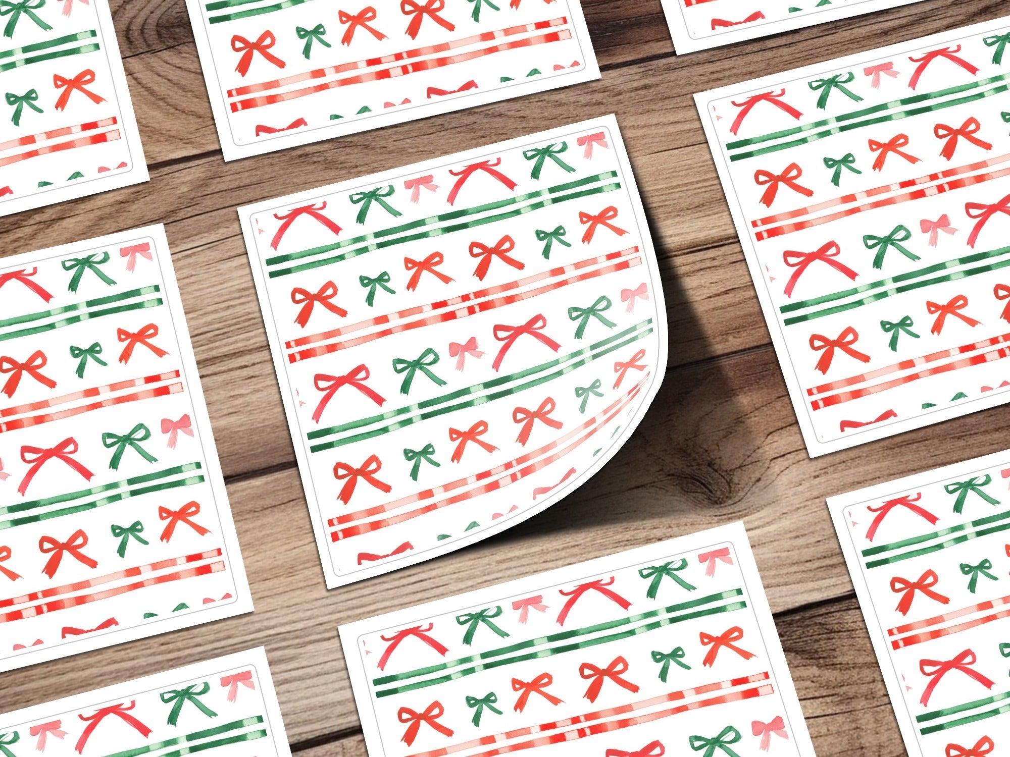 Festive Watercolor Bows and Stripes Pattern Digital - Moore and Mountain
