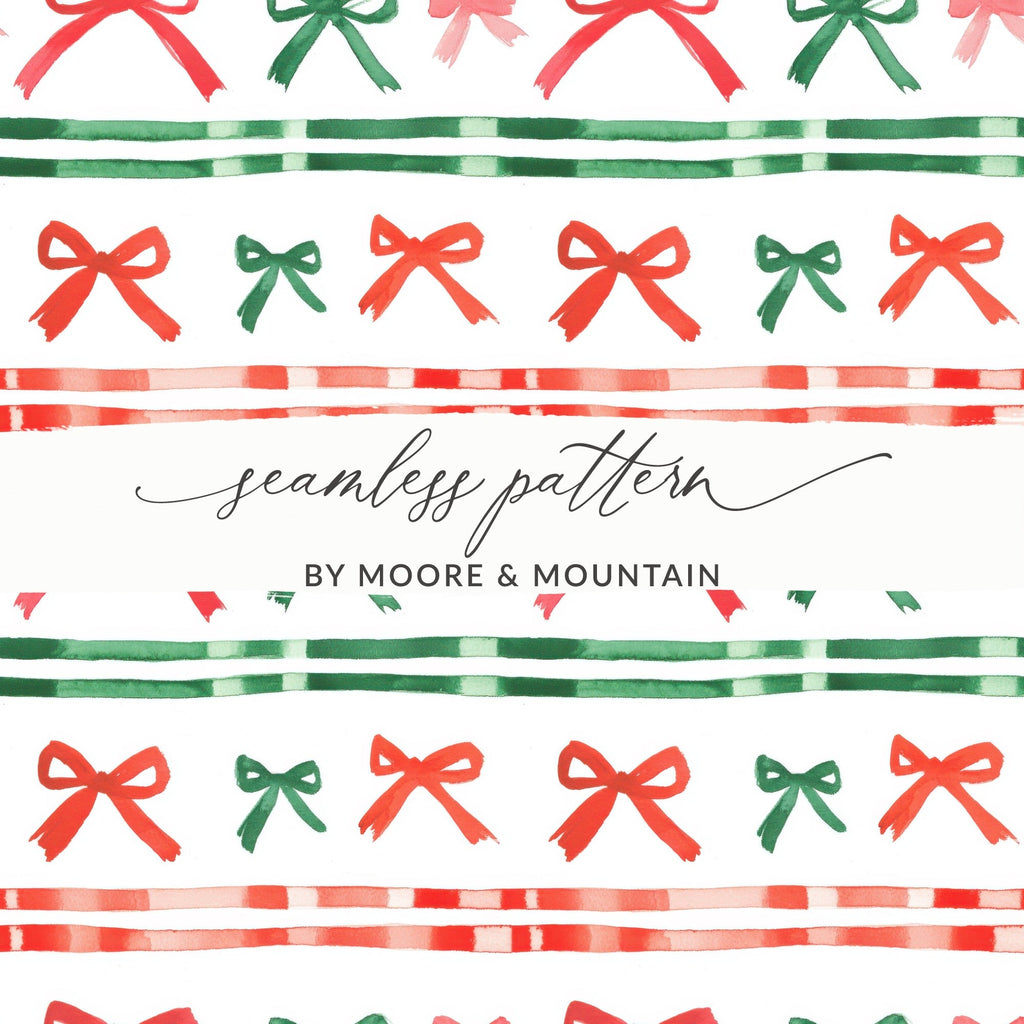 Festive Watercolor Bows and Stripes Pattern Digital - Moore and Mountain