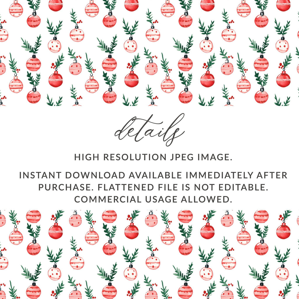 Festive Watercolor Christmas Ornaments Pattern Digital - Moore and Mountain