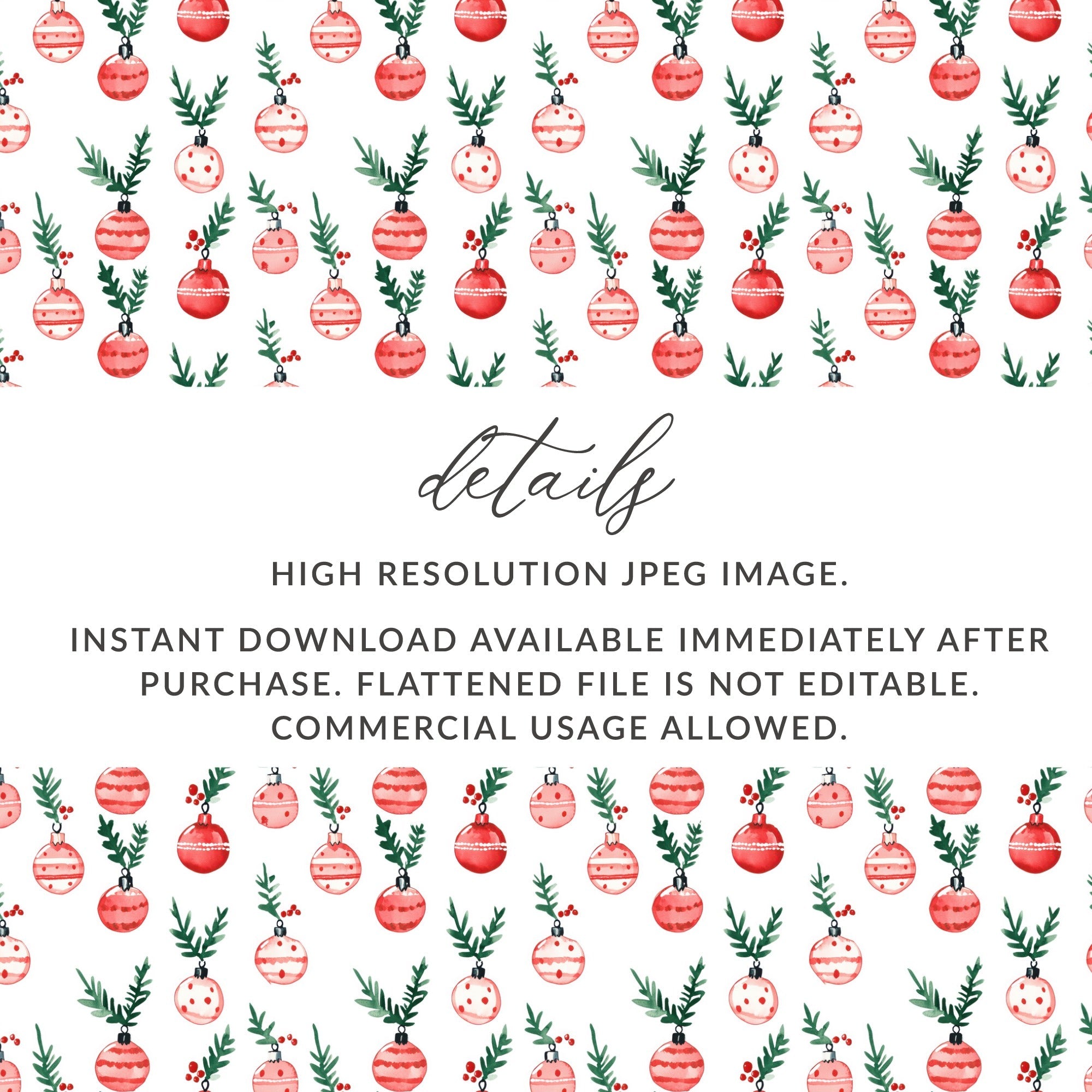 Festive Watercolor Christmas Ornaments Pattern Digital - Moore and Mountain