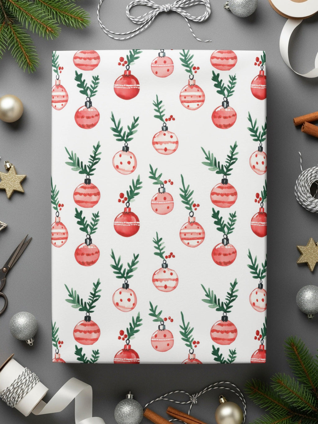 Festive Watercolor Christmas Ornaments Pattern Digital - Moore and Mountain