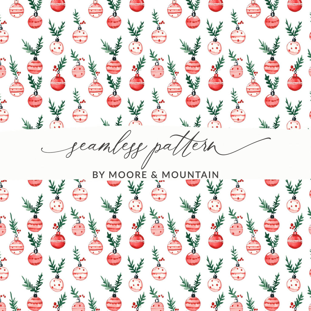 Festive Watercolor Christmas Ornaments Pattern Digital - Moore and Mountain