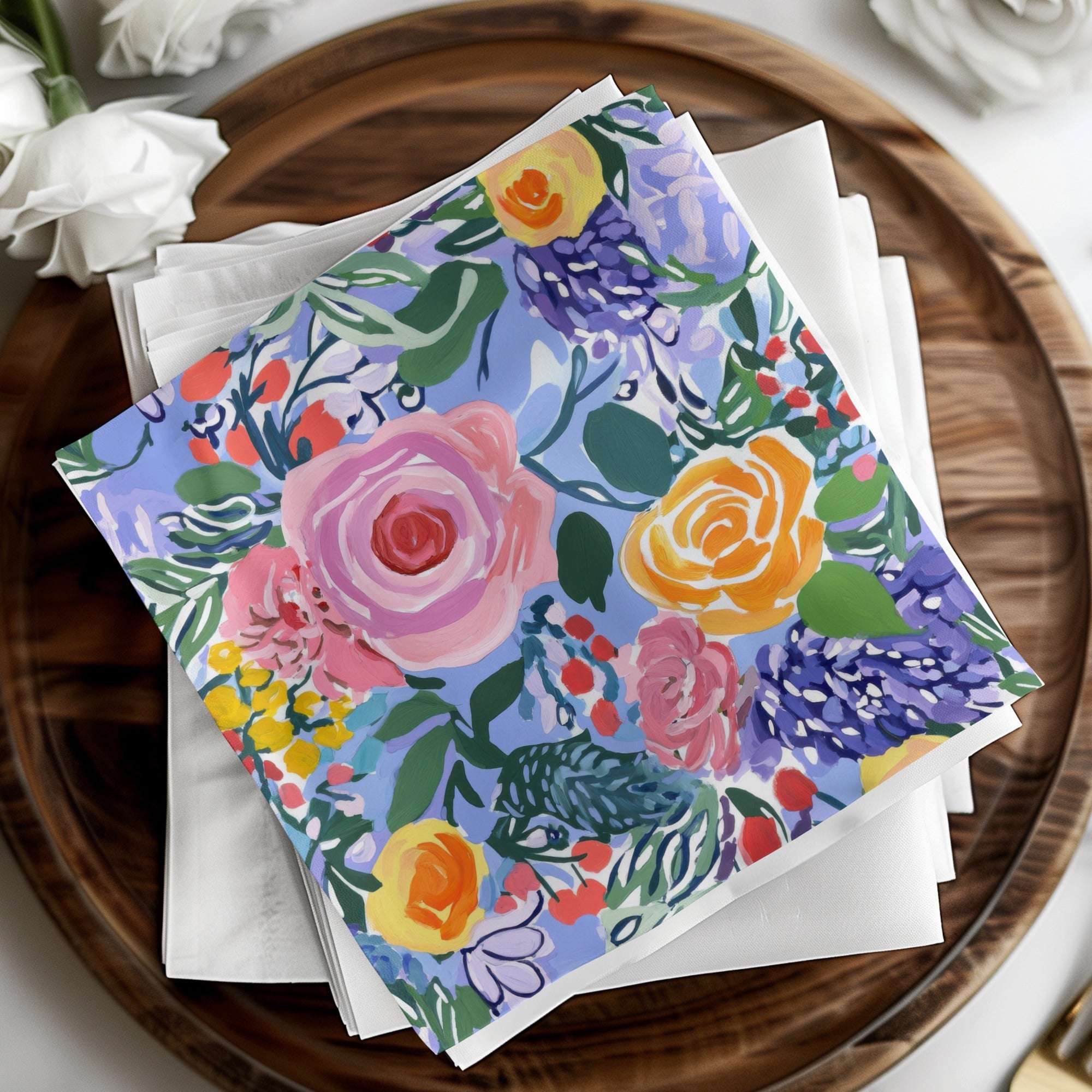 Fine Art Floral Seamless Pattern, Blue Pink Orange, Digital Paper, Gouache Floral Print, Fabric Design, Scrapbooking Paper - Moore and Mountain
