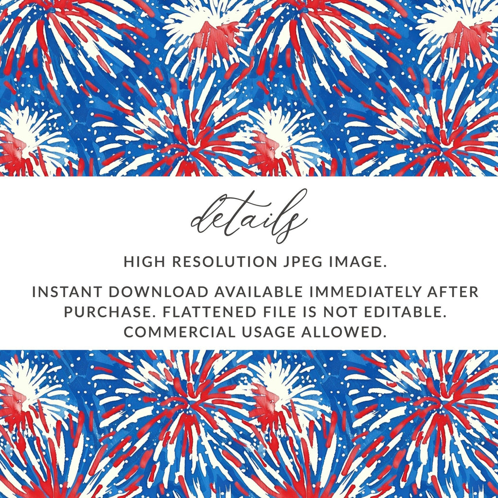 Fireworks Digital Paper, Patriotic Seamless Pattern, 4th of July Digital Download, Fabric Design, Scrapbooking Paper, Red White and Blue - Moore and Mountain