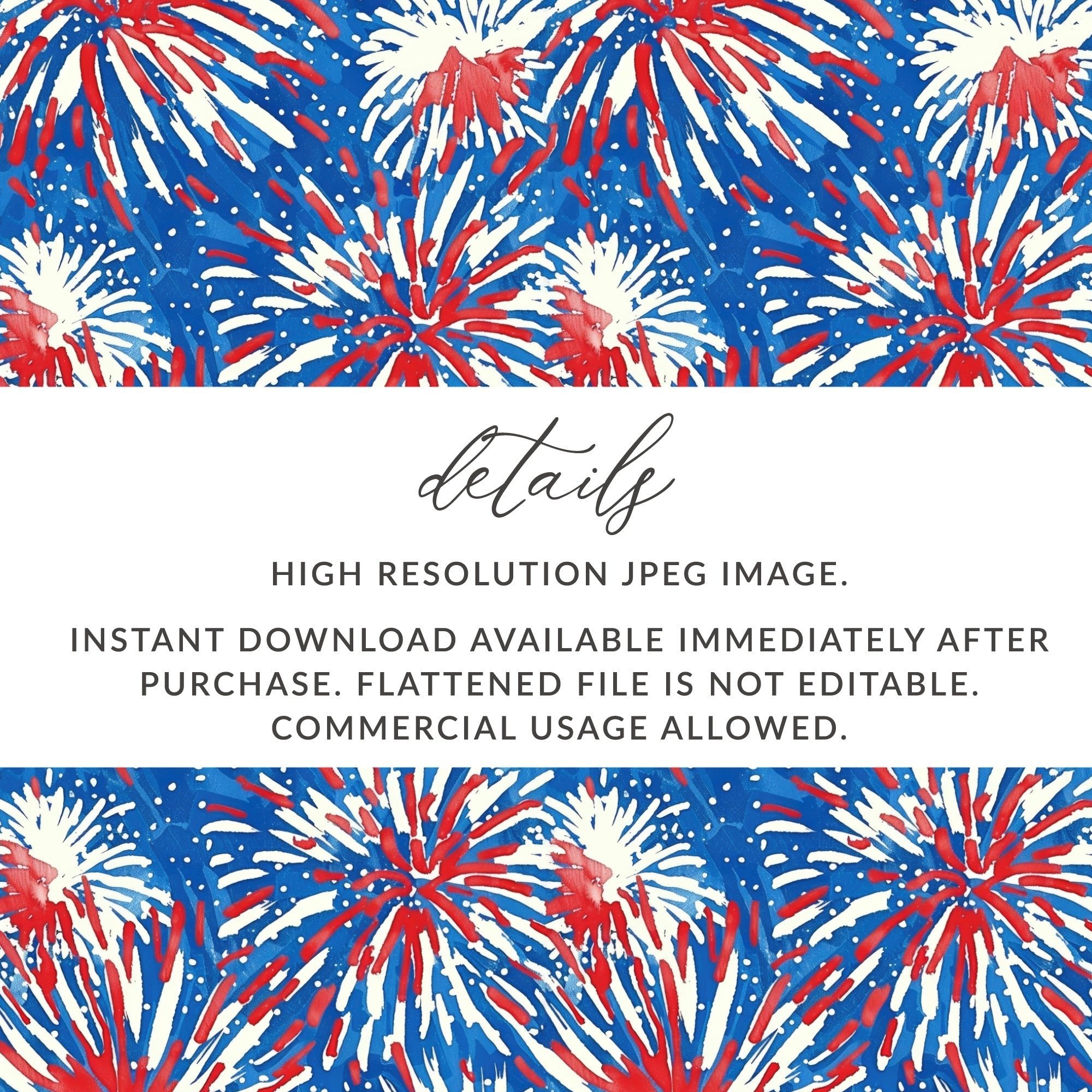 Fireworks Digital Paper, Patriotic Seamless Pattern, 4th of July Digital Download, Fabric Design, Scrapbooking Paper, Red White and Blue - Moore and Mountain