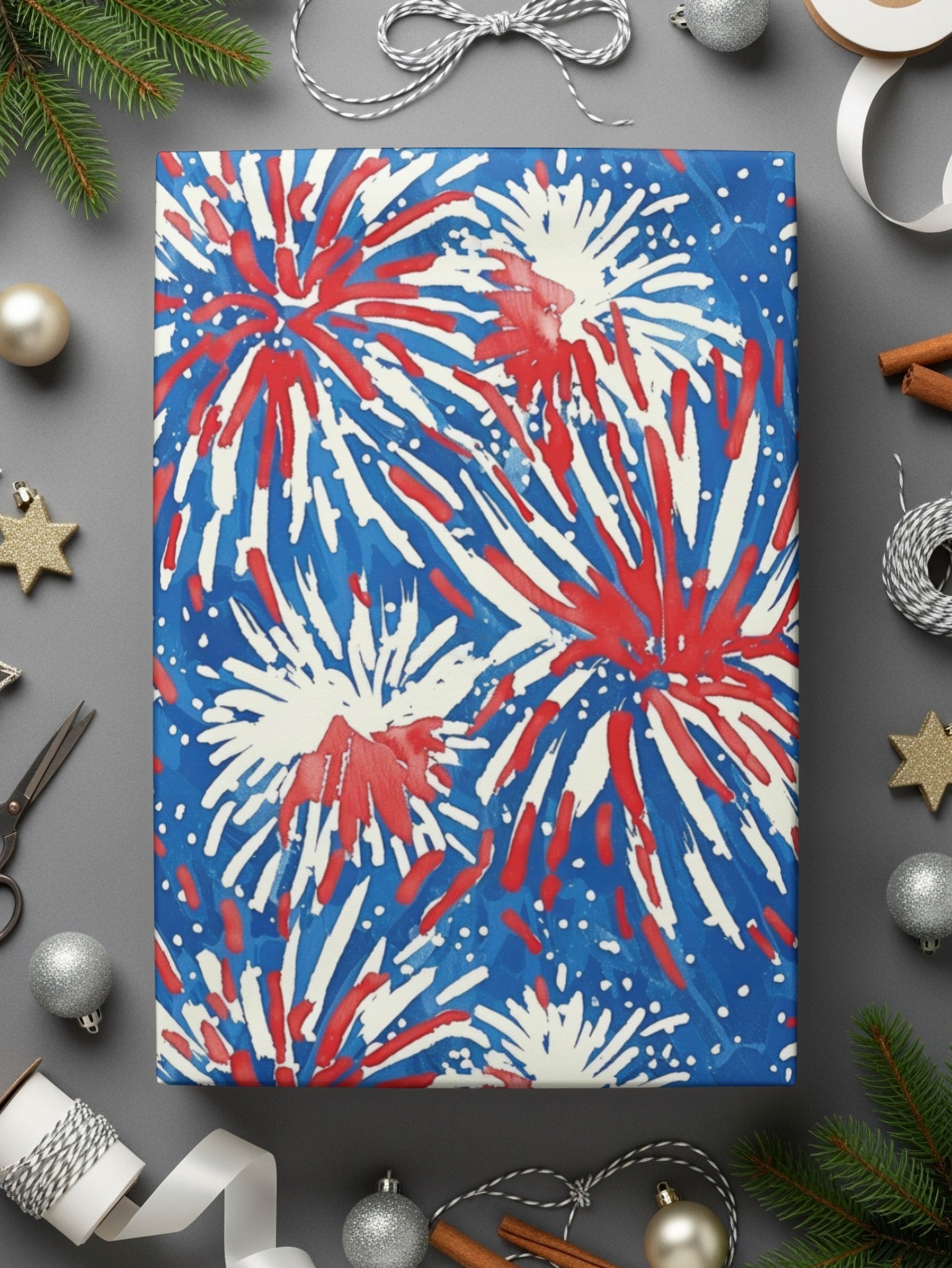 Fireworks Digital Paper, Patriotic Seamless Pattern, 4th of July Digital Download, Fabric Design, Scrapbooking Paper, Red White and Blue - Moore and Mountain