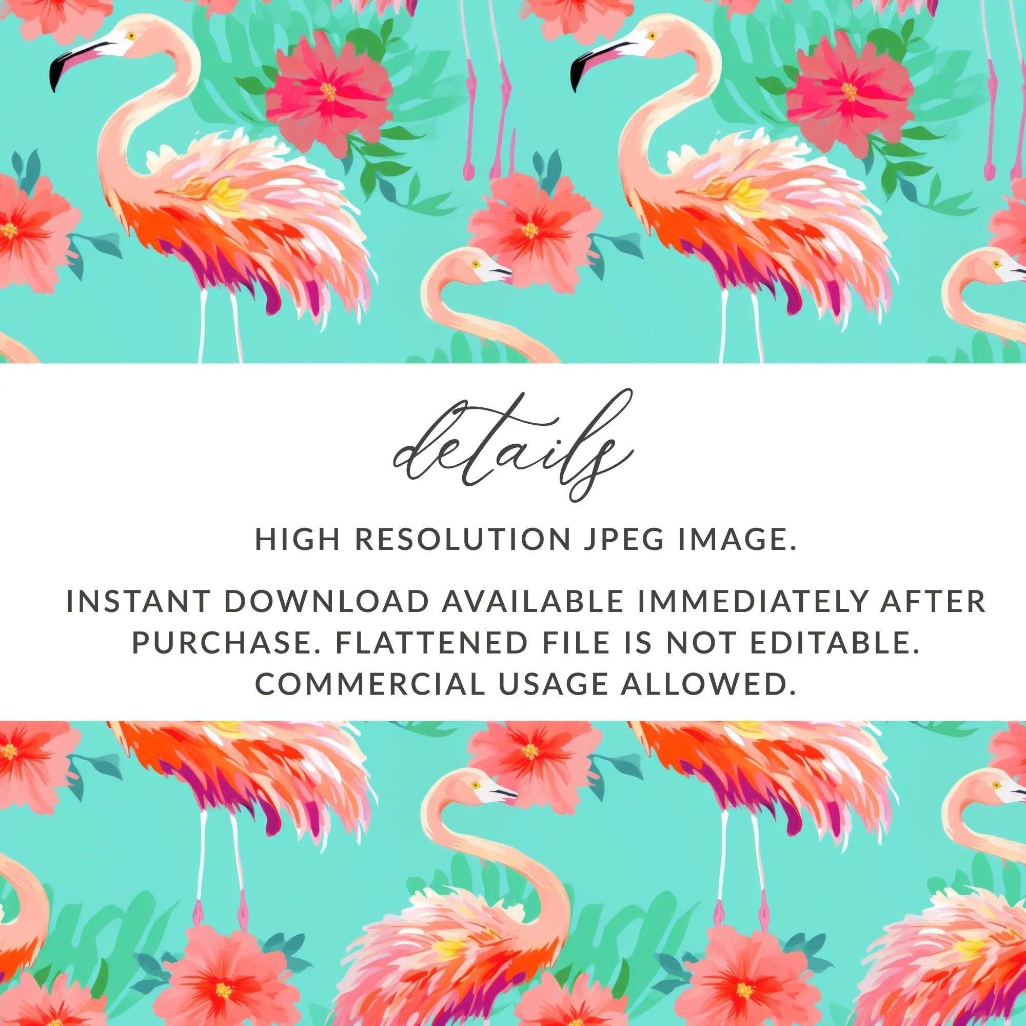 Flamingo Seamless Pattern Digital Paper, Tropical Flamingo Print, Summer Flamingo Digital, Colorful Repeat Pattern, Floral Flamingo File - Moore and Mountain