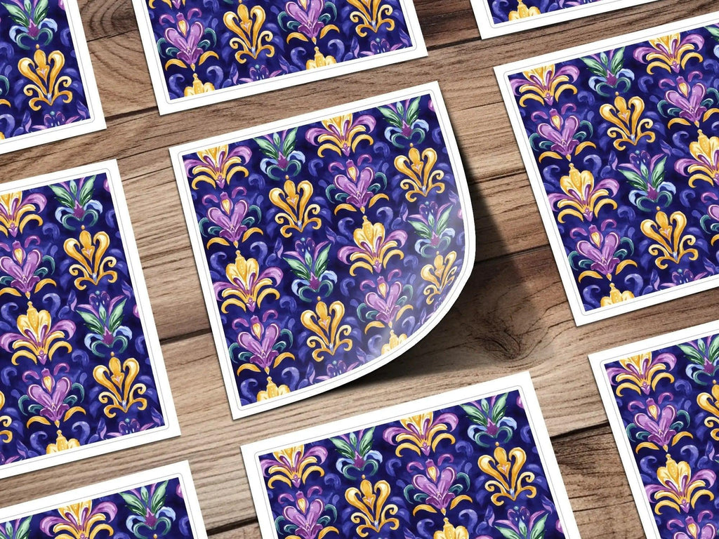 Fleur De Lis Digital Seamless Pattern, Watercolor Repeat, Royal Lily Design, Wallpaper Printable, Purple and Gold Digital, Fabric Design - Moore and Mountain
