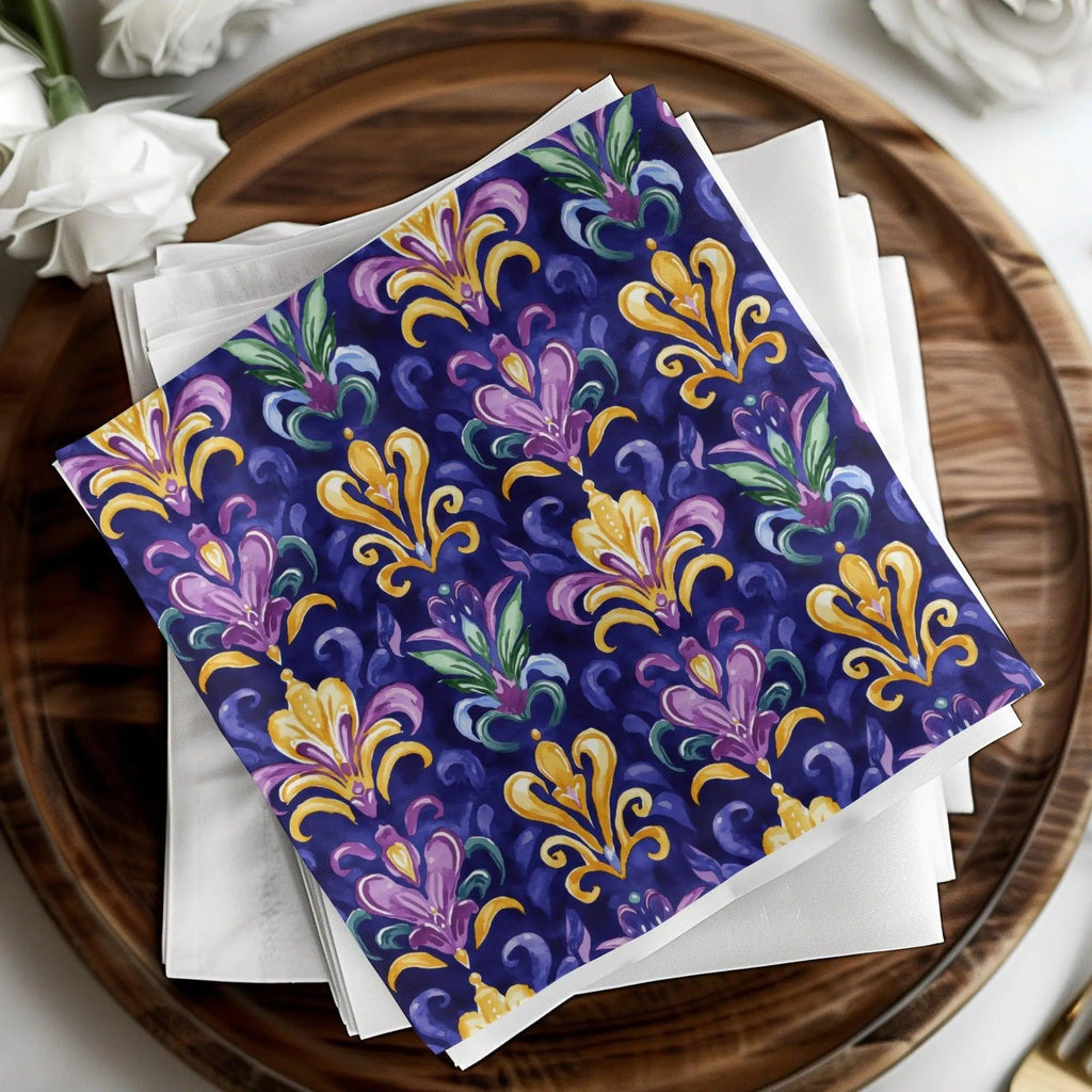 Fleur De Lis Digital Seamless Pattern, Watercolor Repeat, Royal Lily Design, Wallpaper Printable, Purple and Gold Digital, Fabric Design - Moore and Mountain