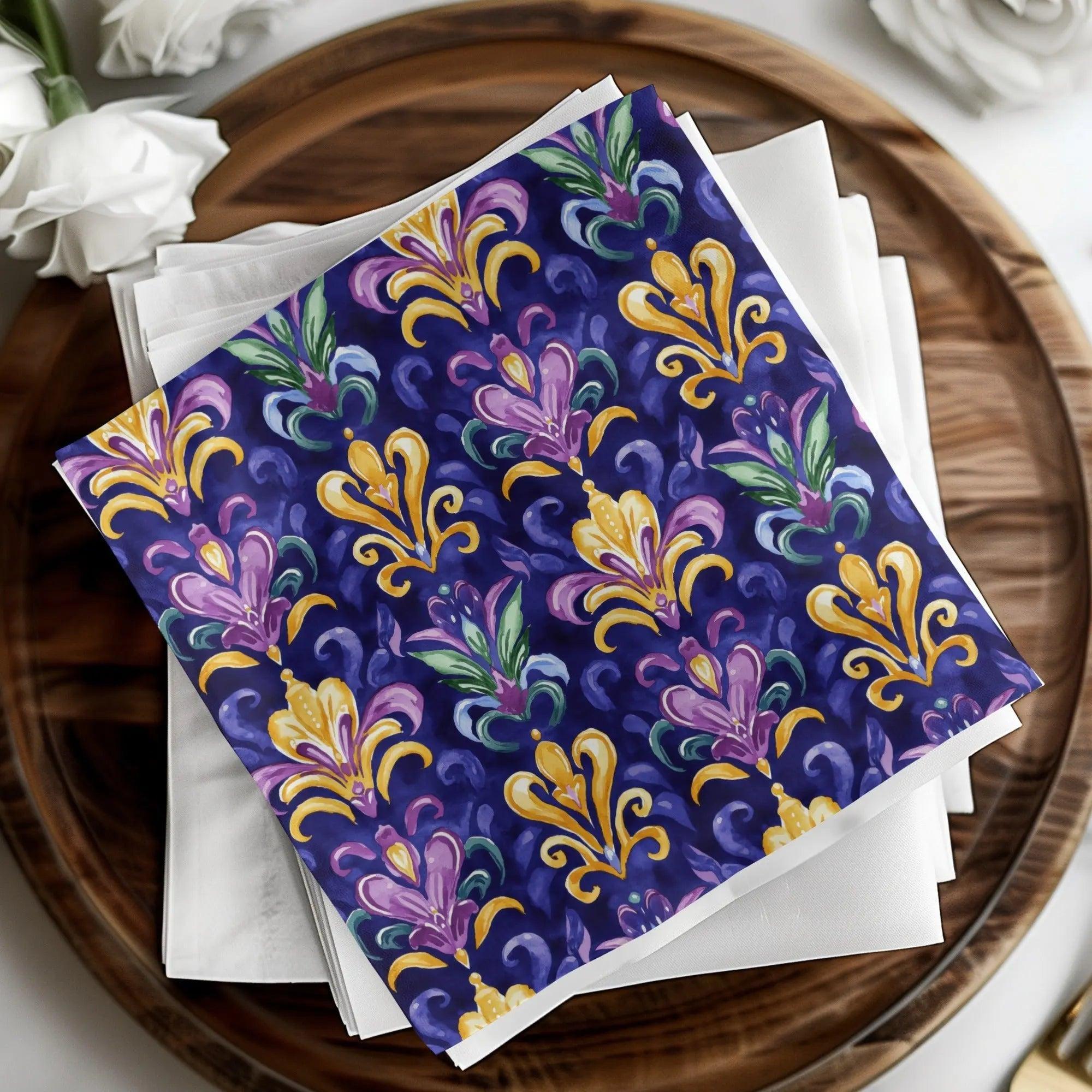 Fleur De Lis Digital Seamless Pattern, Watercolor Repeat, Royal Lily Design, Wallpaper Printable, Purple and Gold Digital, Fabric Design - Moore and Mountain