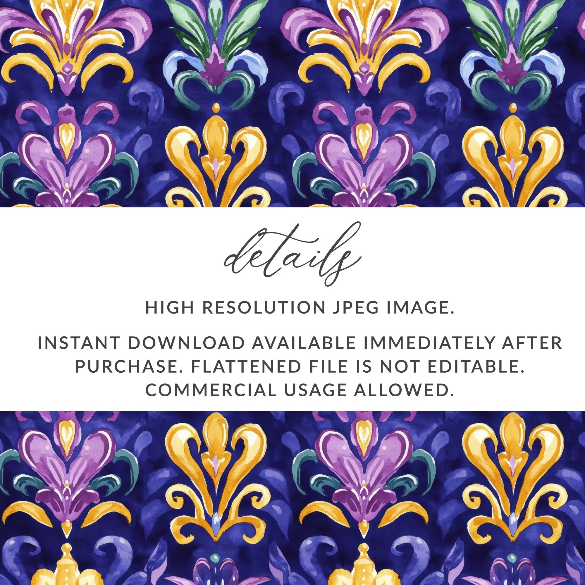 Fleur De Lis Digital Seamless Pattern, Watercolor Repeat, Royal Lily Design, Wallpaper Printable, Purple and Gold Digital, Fabric Design - Moore and Mountain