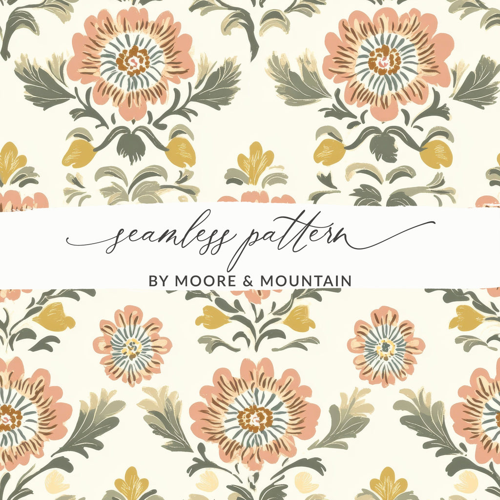 Floral Arrangement Featuring A Seamless Indian Pattern Floral Chintz - Moore and Mountain