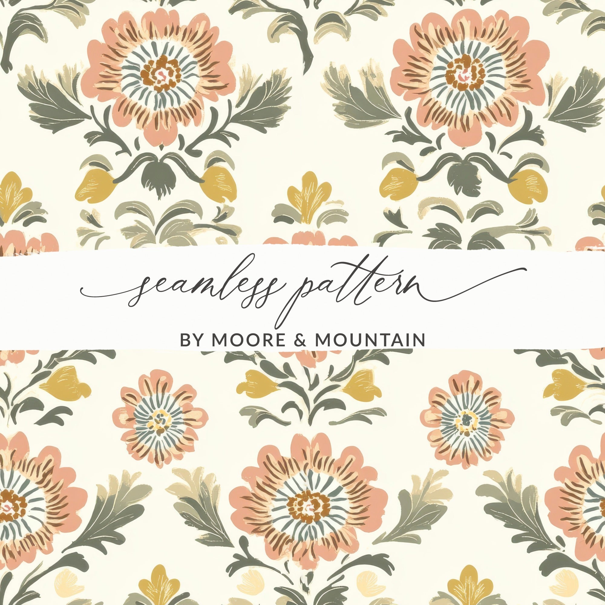 Floral Arrangement Featuring A Seamless Indian Pattern Floral Chintz - Moore and Mountain