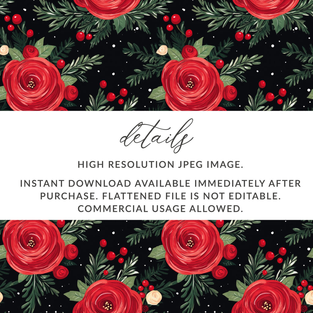 Floral Arrangement on Black Background Artful Design with red roses and green foliage on black background pattern.