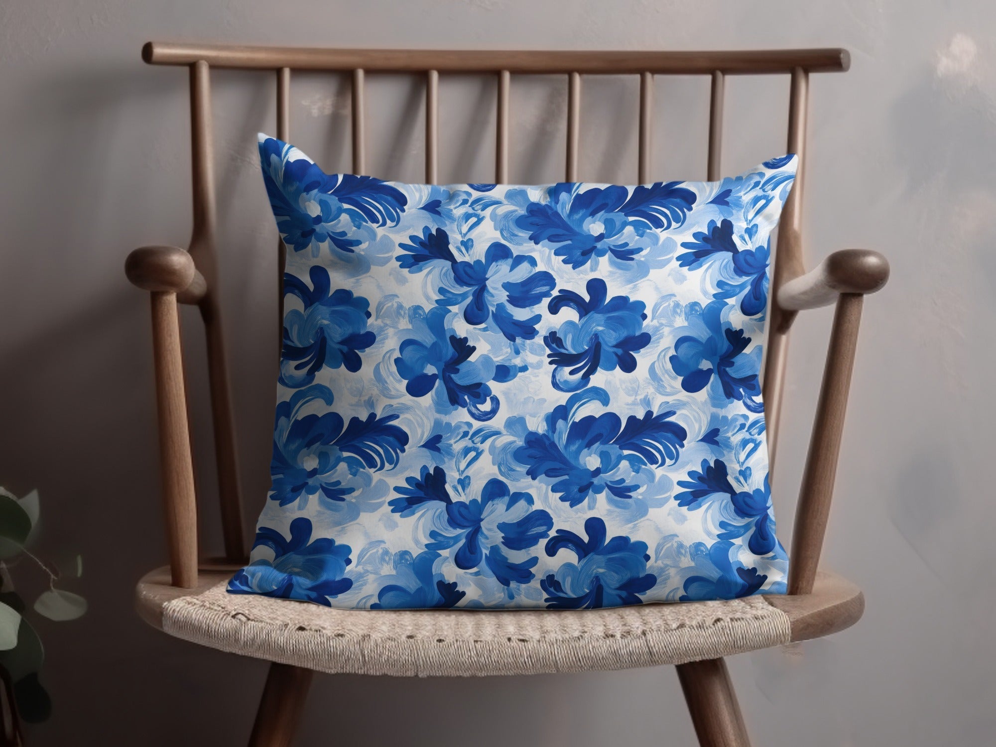 Floral Arrangement on Pattern in Blue Tones Digital - Moore and Mountain
