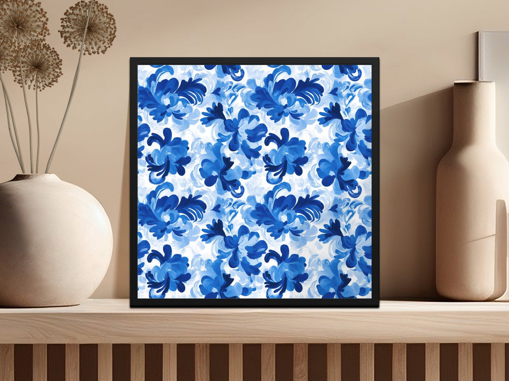 Floral Arrangement on Pattern in Blue Tones Digital - Moore and Mountain