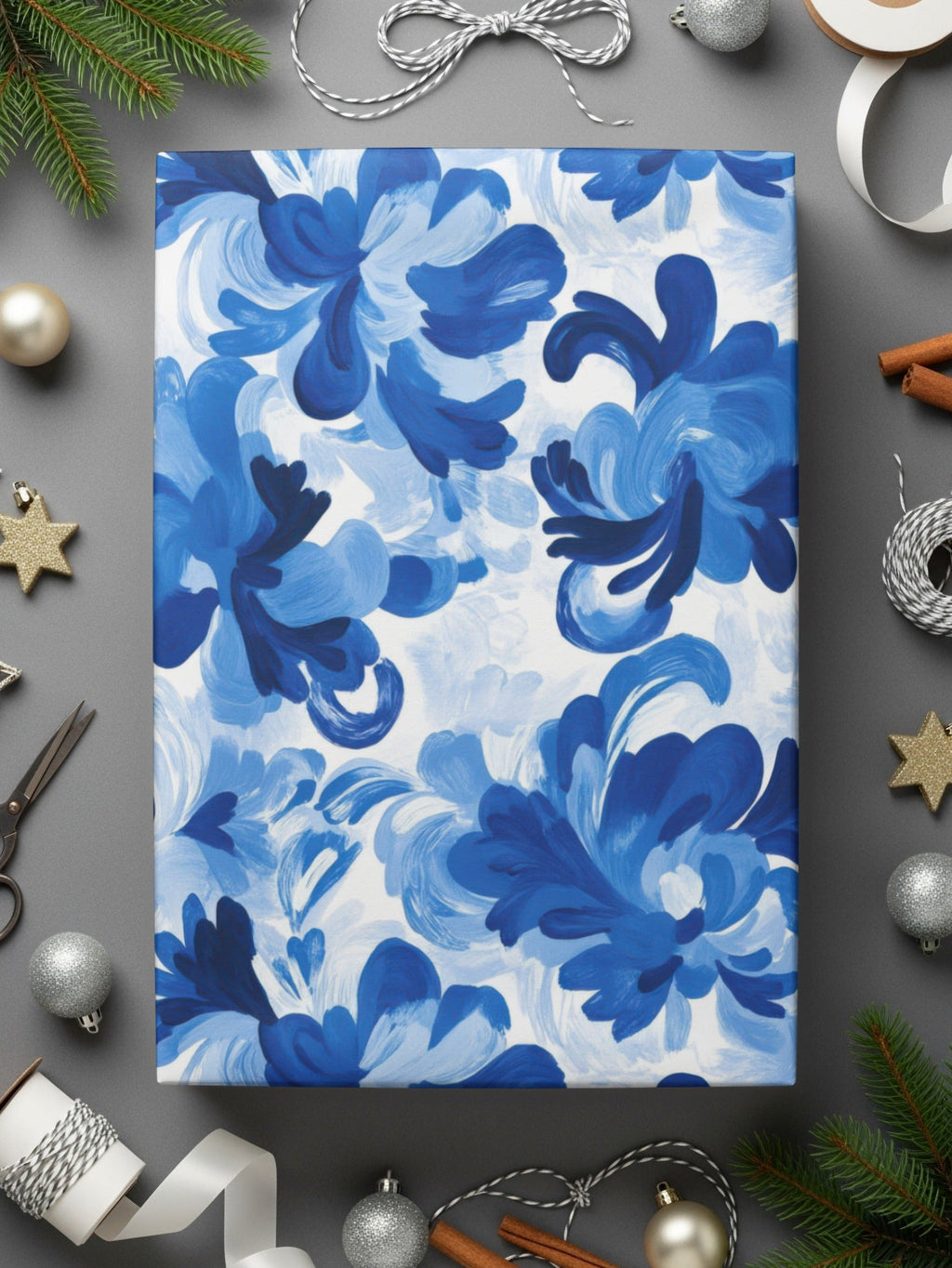 Floral Arrangement on Pattern in Blue Tones Digital - Moore and Mountain