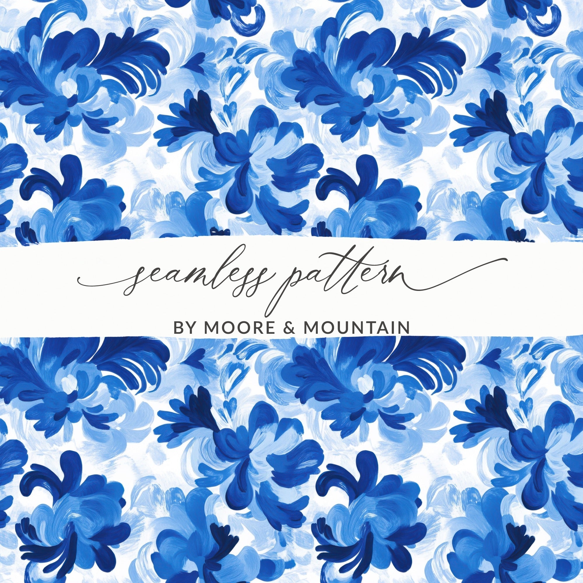 Floral Arrangement on Pattern in Blue Tones Digital - Moore and Mountain
