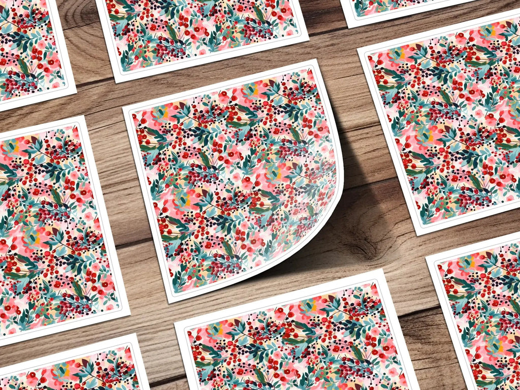 Floral Berries Digital Paper, Seamless Pattern Design, Watercolor Flowers, Repeating Texture, Printable Backgrounds, Digital Download - Moore and Mountain