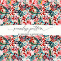 Floral Berries Digital Paper, Seamless Pattern Design, Watercolor Flowers, Repeating Texture, Printable Backgrounds, Digital Download - Moore and Mountain
