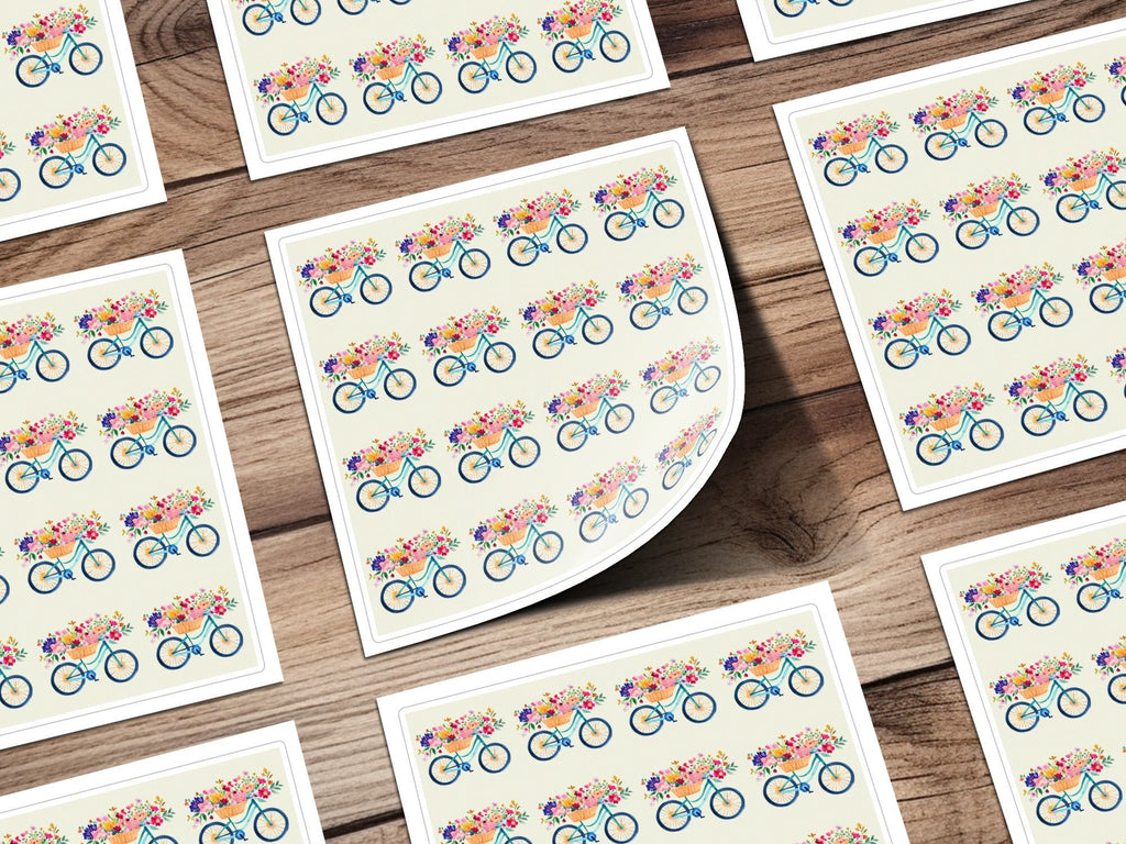 Floral Bicycle Digital Paper, Seamless Bike Pattern, Watercolor Flower Basket, Spring Digital Background, Digital Download - Moore and Mountain