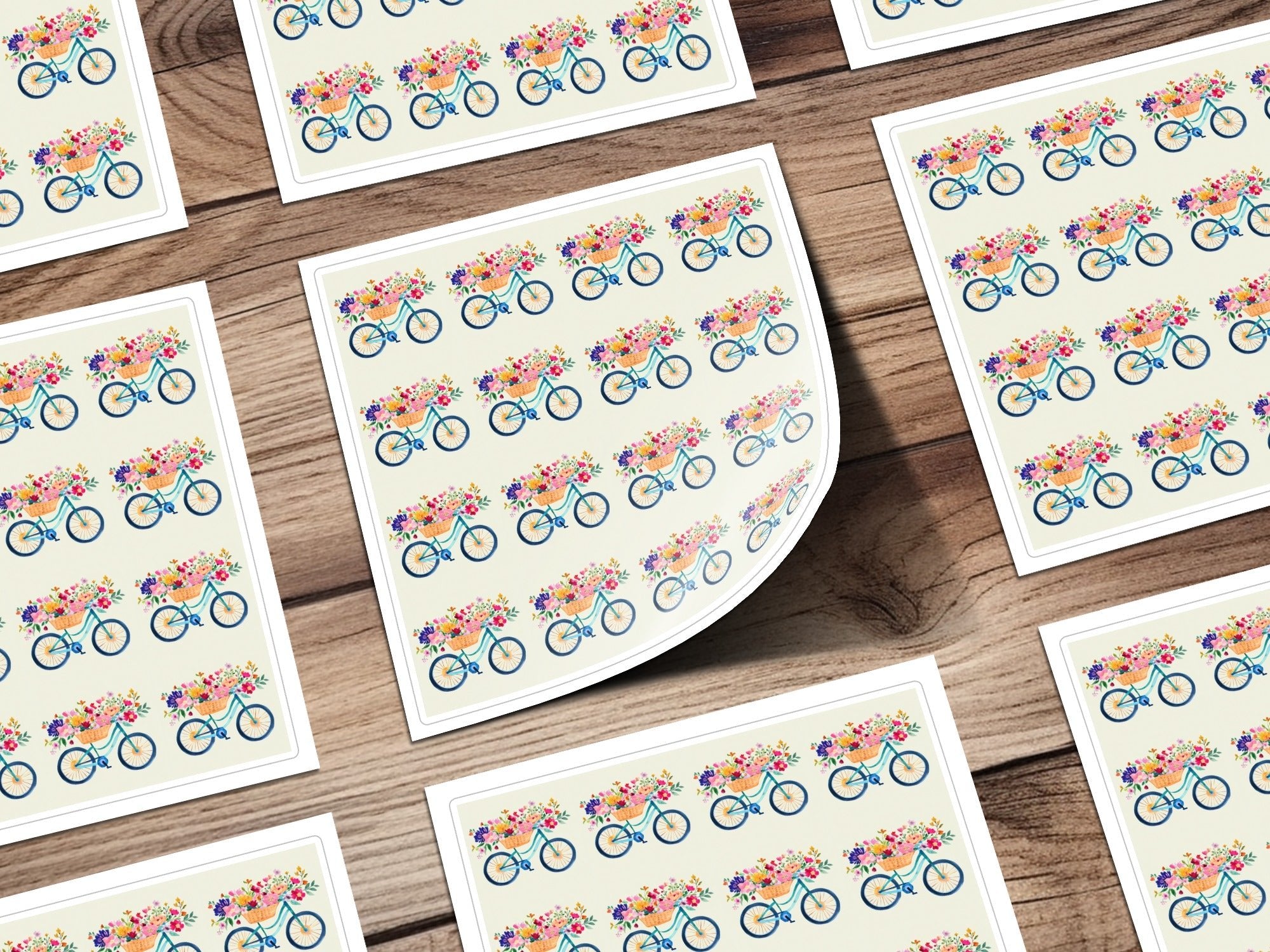 Floral Bicycle Digital Paper, Seamless Bike Pattern, Watercolor Flower Basket, Spring Digital Background, Digital Download - Moore and Mountain