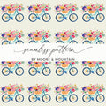 Floral Bicycle Digital Paper, Seamless Bike Pattern, Watercolor Flower Basket, Spring Digital Background, Digital Download - Moore and Mountain