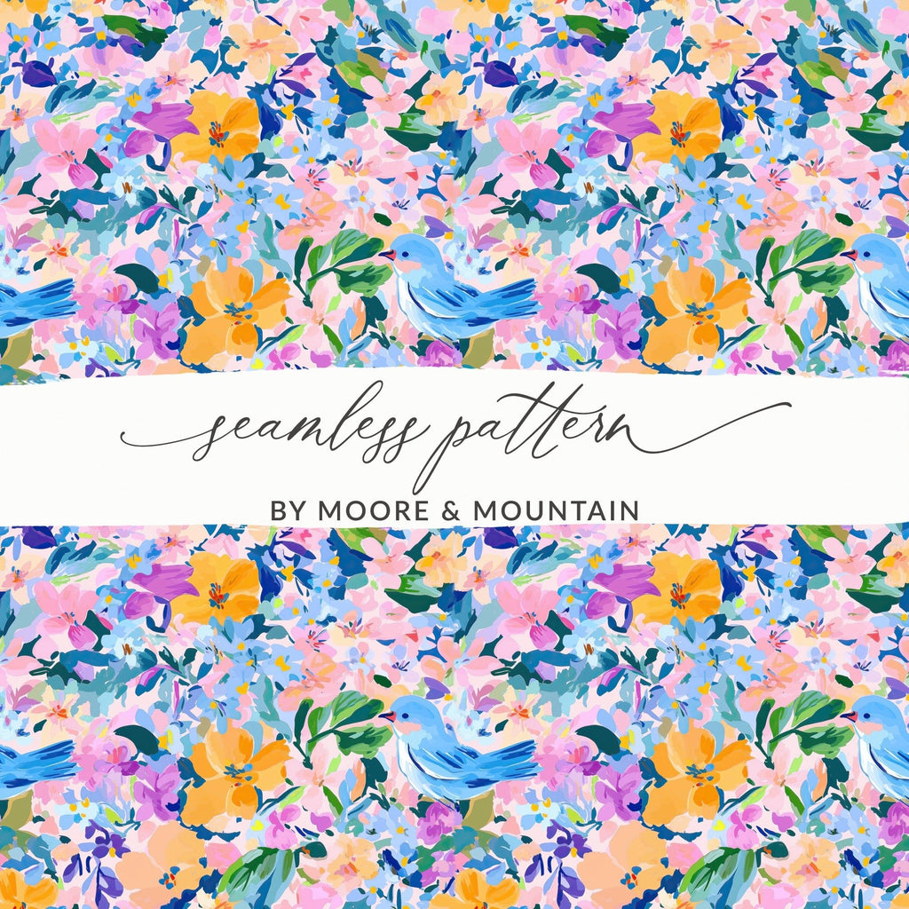 Floral Bird Digital Paper, Seamless Pattern, Fabric Design, Printable Backgrounds, Scrapbooking, Digital Download, Flower Digital - Moore and Mountain