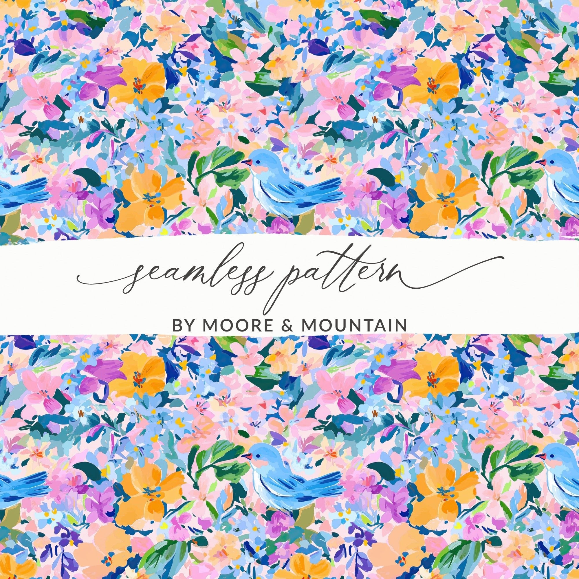 Floral Bird Digital Paper, Seamless Pattern, Fabric Design, Printable Backgrounds, Scrapbooking, Digital Download, Flower Digital - Moore and Mountain