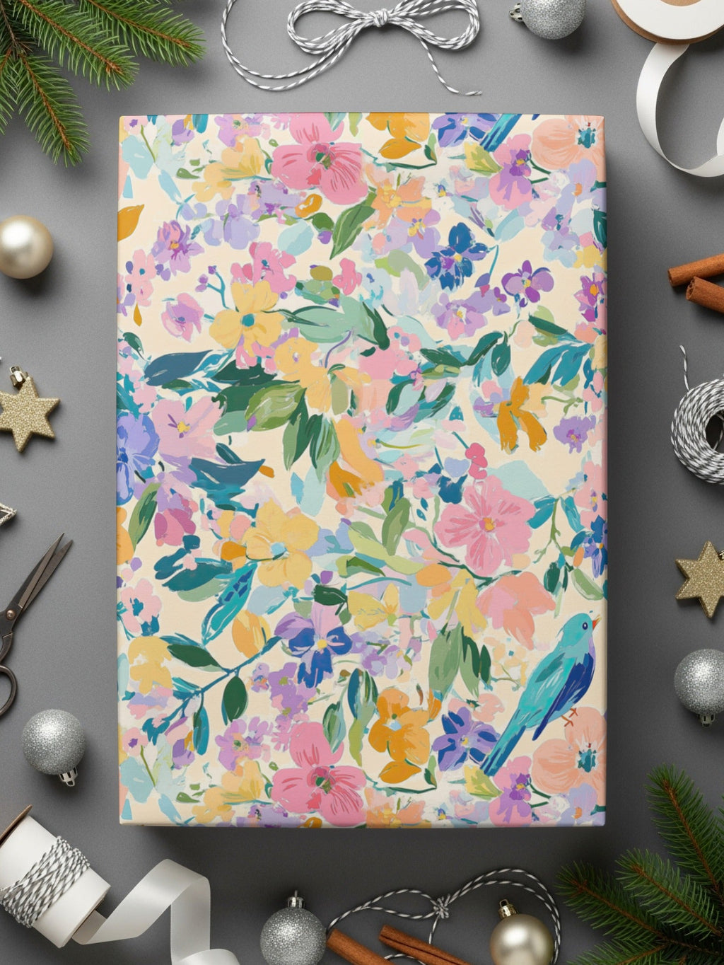 Floral Bird Digital Paper, Watercolor Flowers Seamless Pattern, Pastel Spring Fabric Design, Scrapbooking Paper Pack, Digital Download - Moore and Mountain