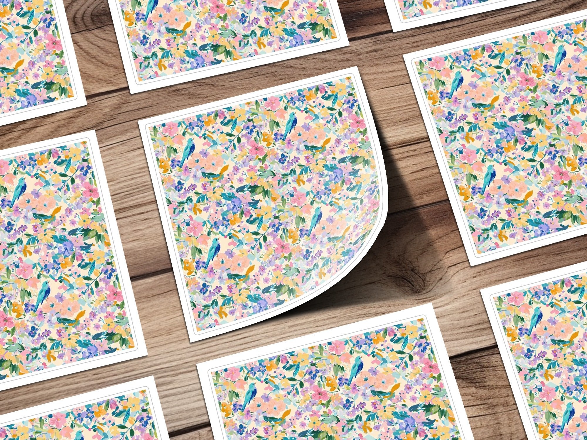 Floral Bird Digital Paper, Watercolor Flowers Seamless Pattern, Pastel Spring Fabric Design, Scrapbooking Paper Pack, Digital Download - Moore and Mountain