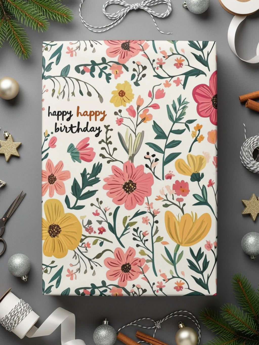 Floral Birthday Digital Paper, Pink Yellow Flower Seamless Pattern, Commercial Use, Digital Download, Scrapbook Paper (130) - Moore and Mountain
