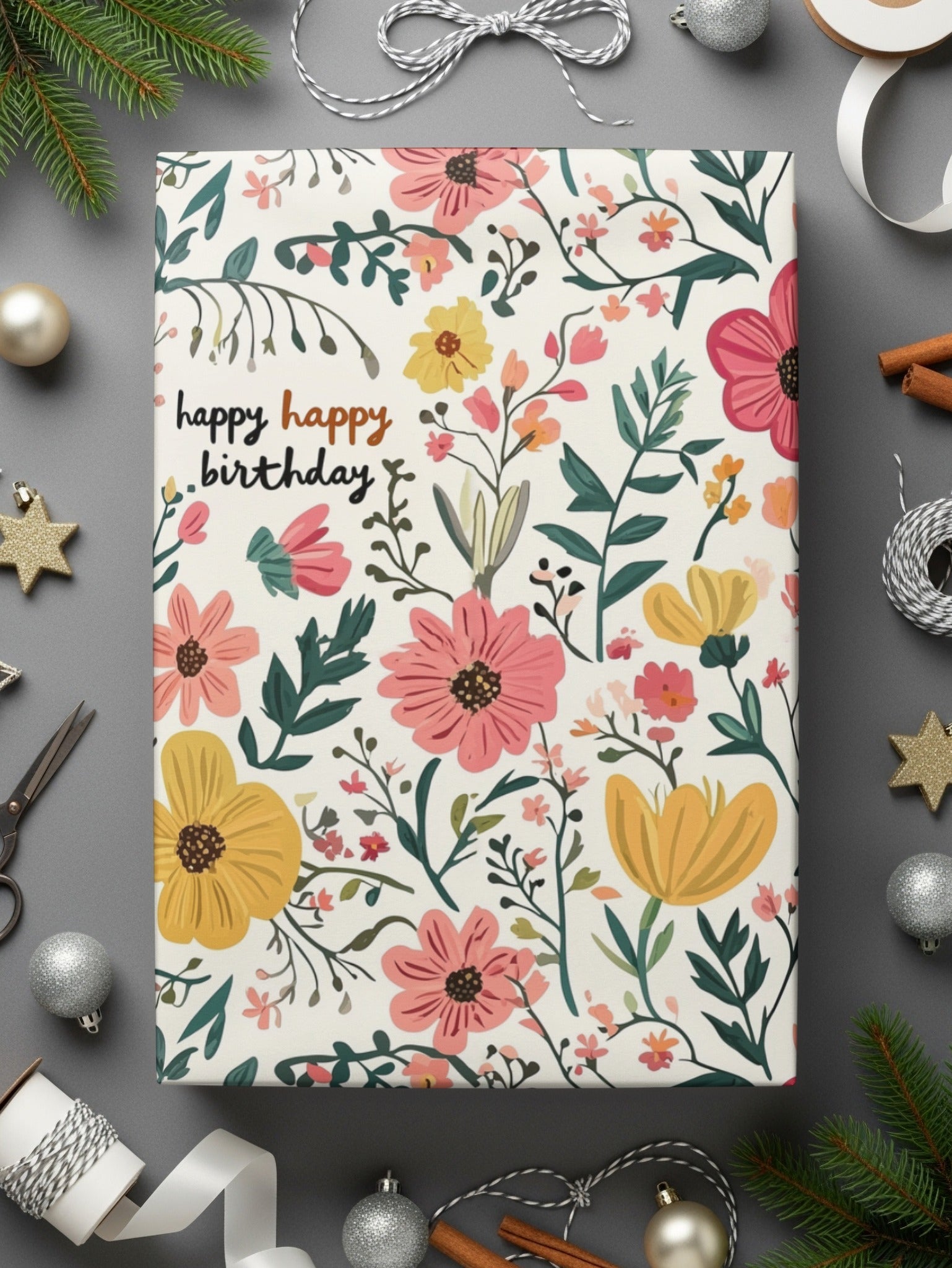 Floral Birthday Digital Paper, Pink Yellow Flower Seamless Pattern, Commercial Use, Digital Download, Scrapbook Paper (130) - Moore and Mountain