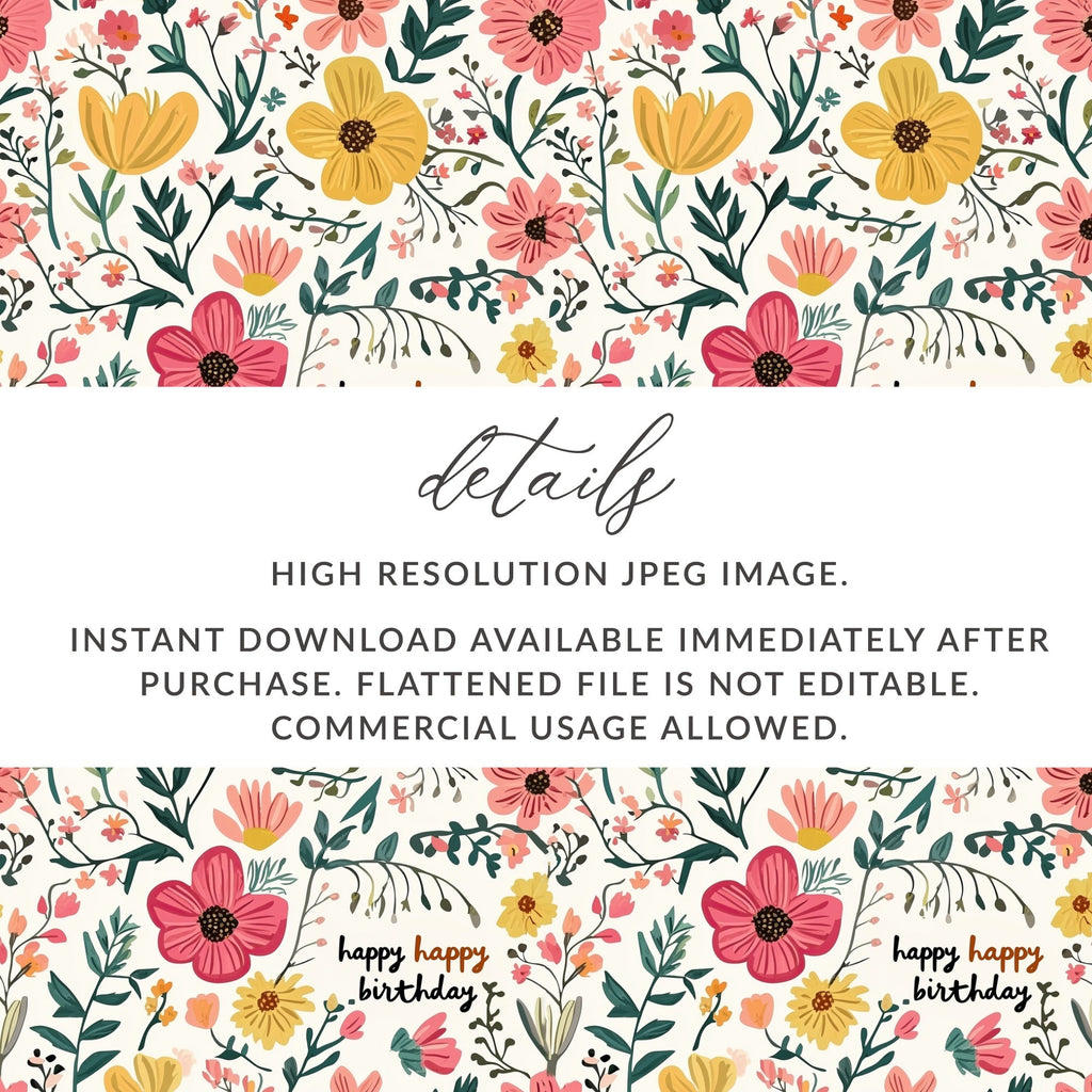 Floral Birthday Digital Paper, Pink Yellow Flower Seamless Pattern, Commercial Use, Digital Download, Scrapbook Paper (130) - Moore and Mountain