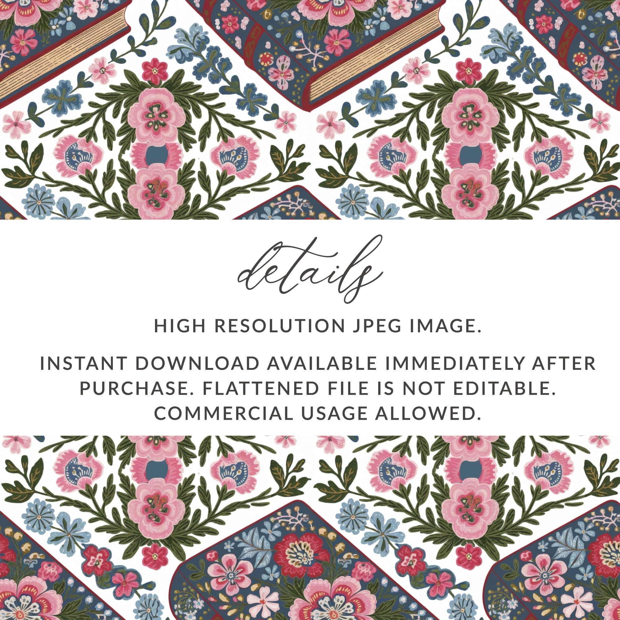 Floral Book Digital Paper, Seamless Pattern Design, Scrapbook Paper Pack, Fabric Pattern, Printable Background, Unique Floral Texture - Moore and Mountain