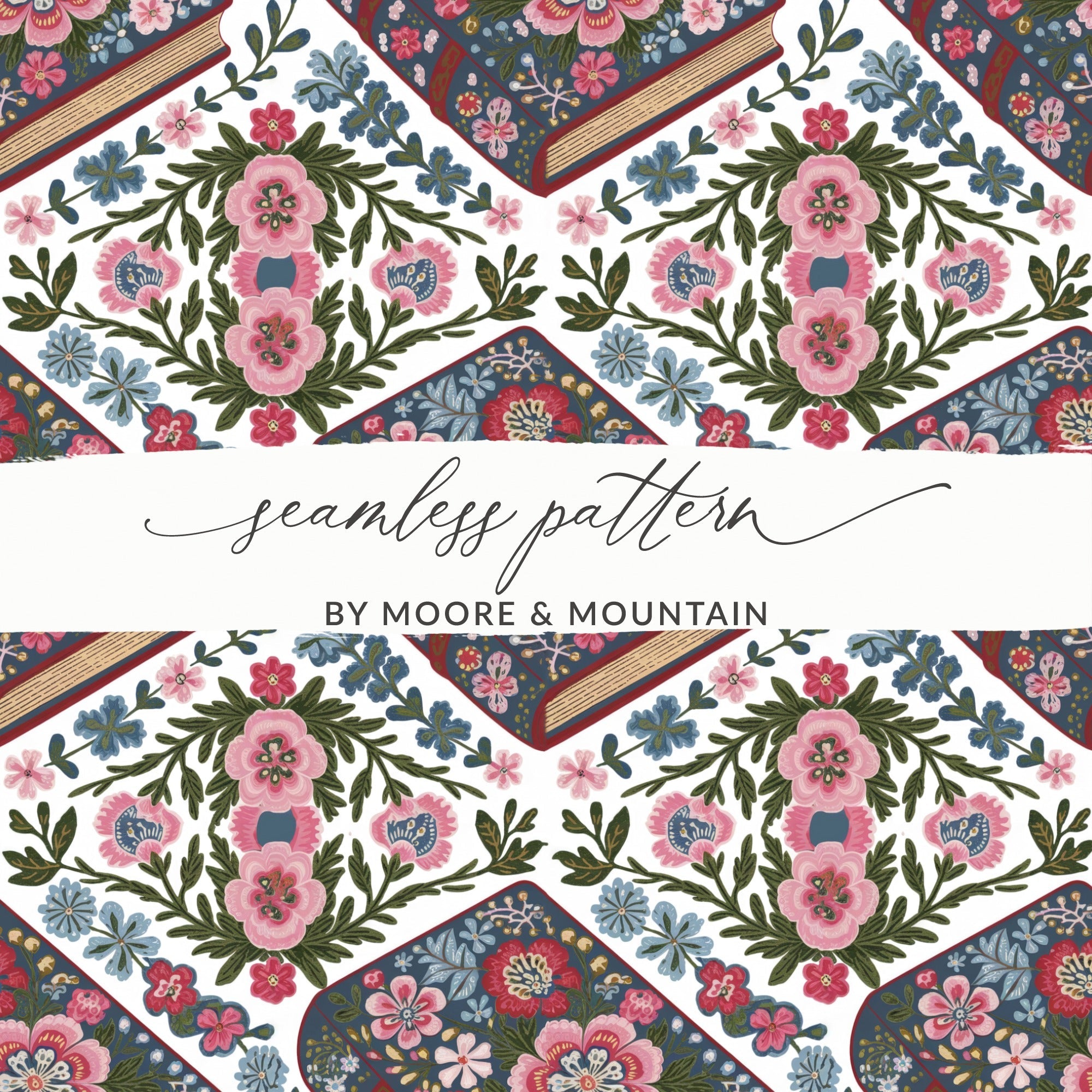 Floral Book Digital Paper, Seamless Pattern Design, Scrapbook Paper Pack, Fabric Pattern, Printable Background, Unique Floral Texture - Moore and Mountain